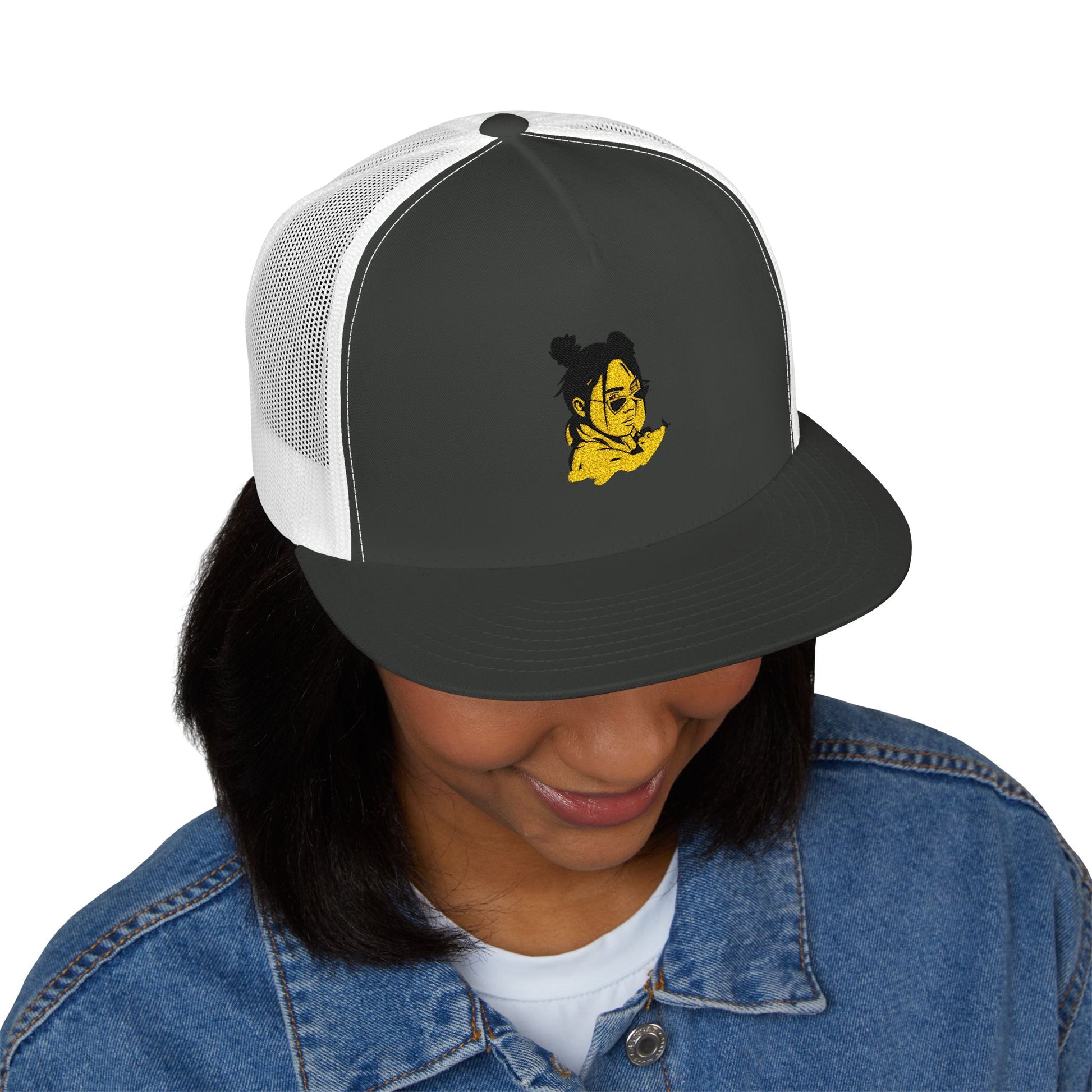 Billie Eilish Inspired Trucker Cap – Neon Mood Portrait Edition Printify