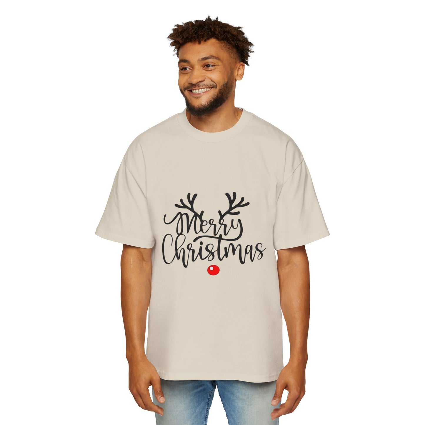 Merry Christmas Reindeer Oversized Unisex T-Shirt – Holiday Edition Printify