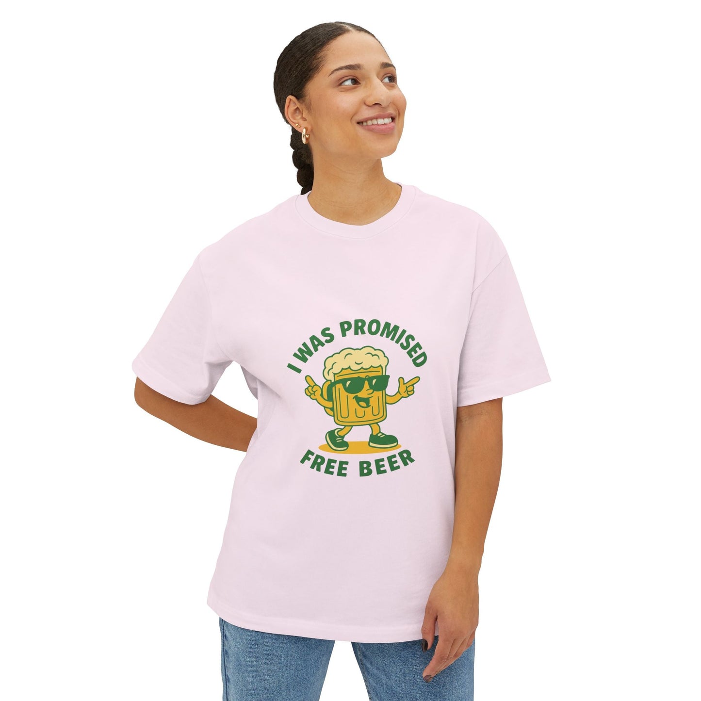 Unisex Oversized Tee – Snazzy Free Beer Edition Printify