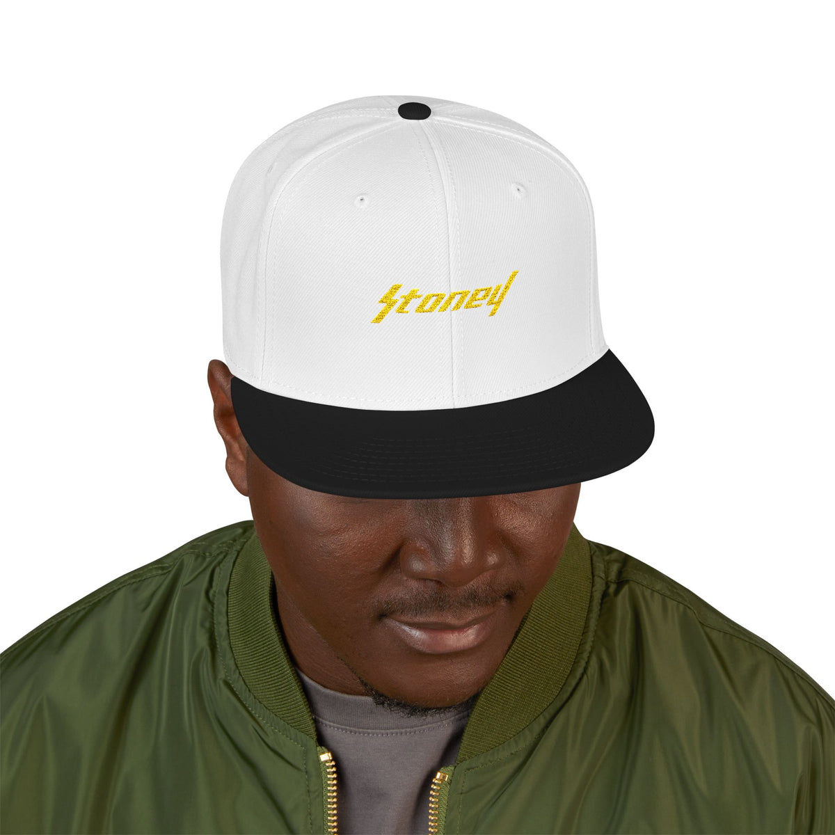 Orange Lightning Text Logo Snapback Cap Printify