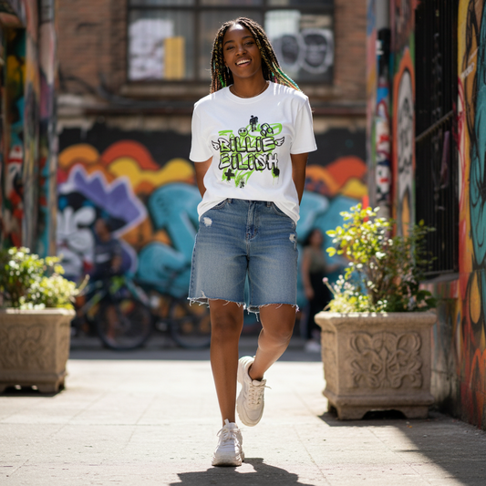 Billie Eilish Inspired Dyed T-shirt – Grunge Angel Graffiti Edition Printify