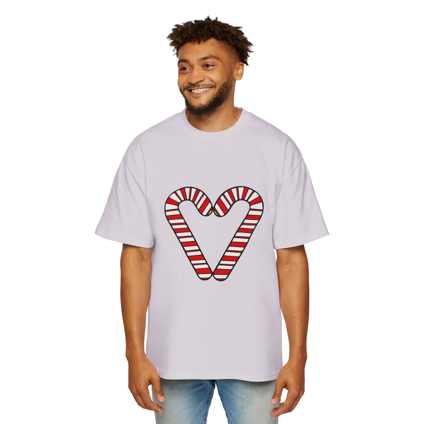 Candy Cane Heart Men's Heavy Oversized Tee – Limited Christmas Sale Edition Printify