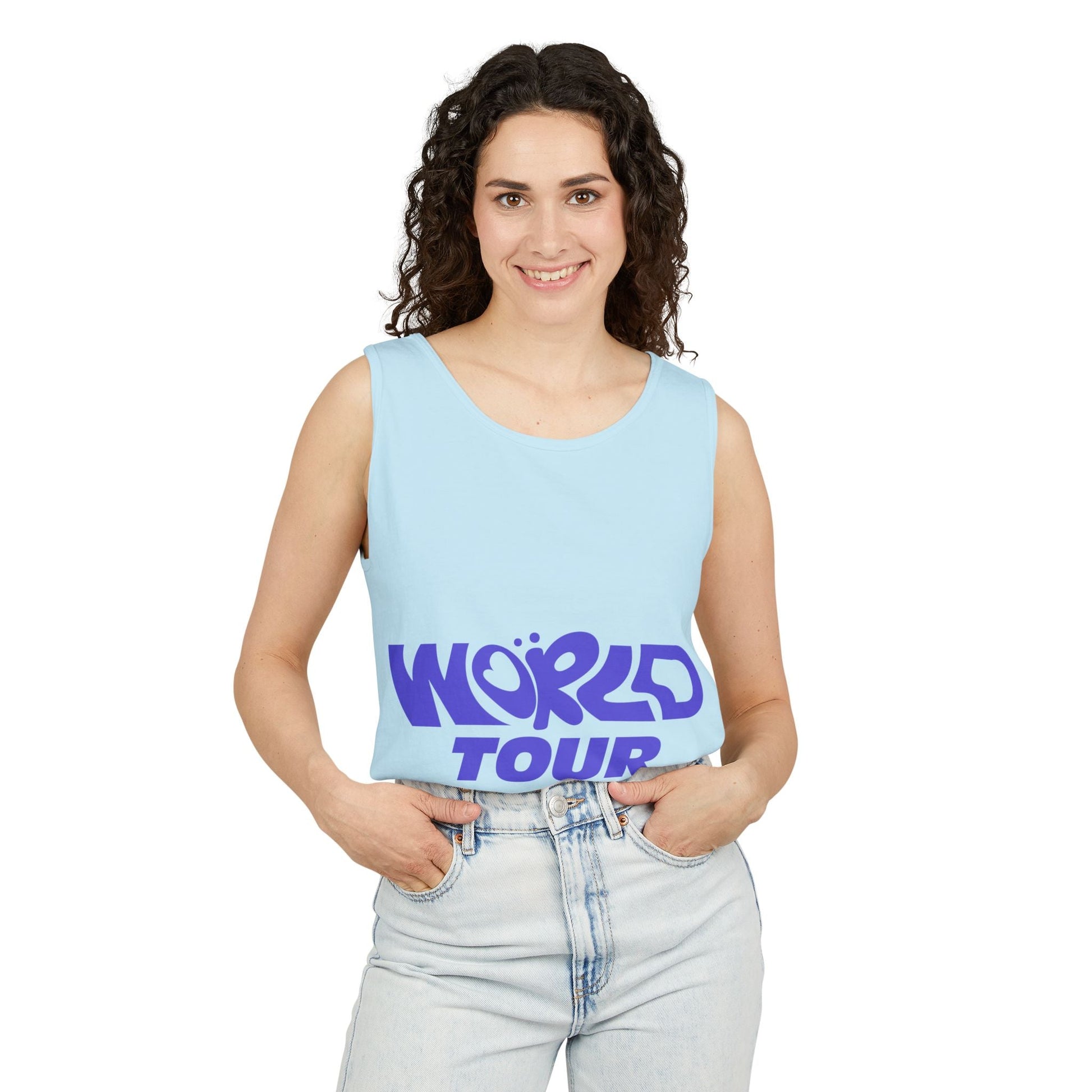 World Tour Bubble Letter-Dyed Tank Top Printify