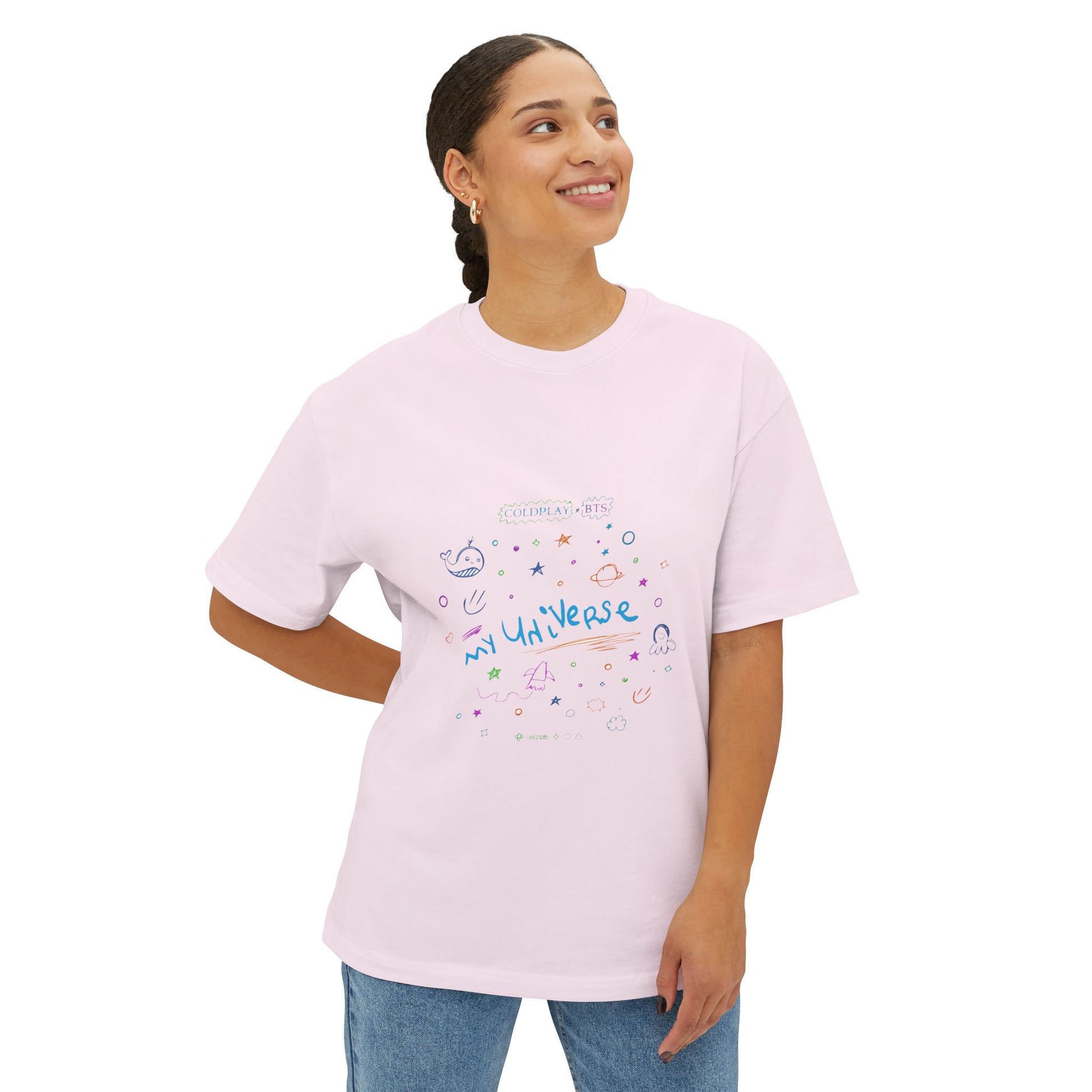 Neon Space Doodles Unisex Oversized Boxy Tee Printify