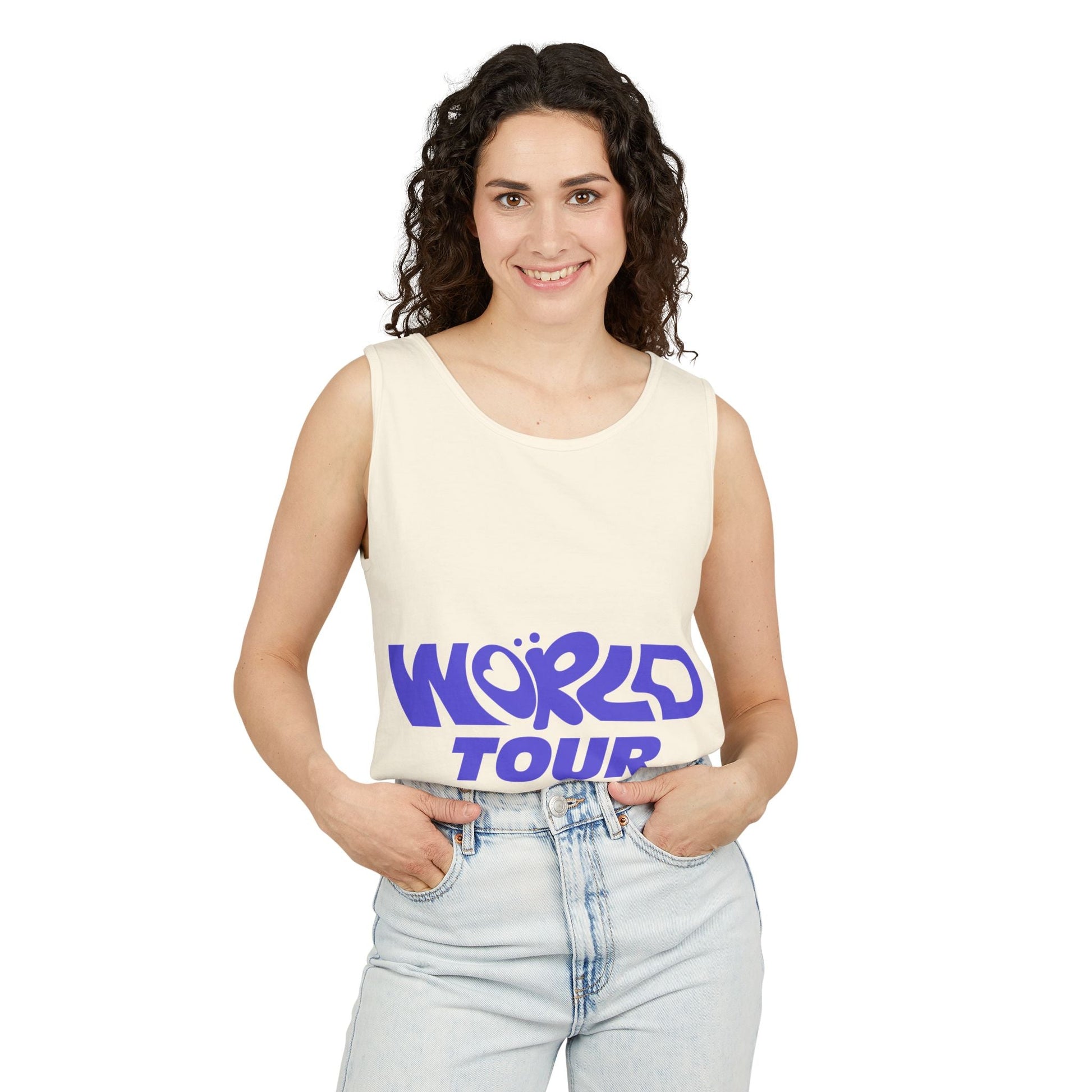 World Tour Bubble Letter-Dyed Tank Top Printify
