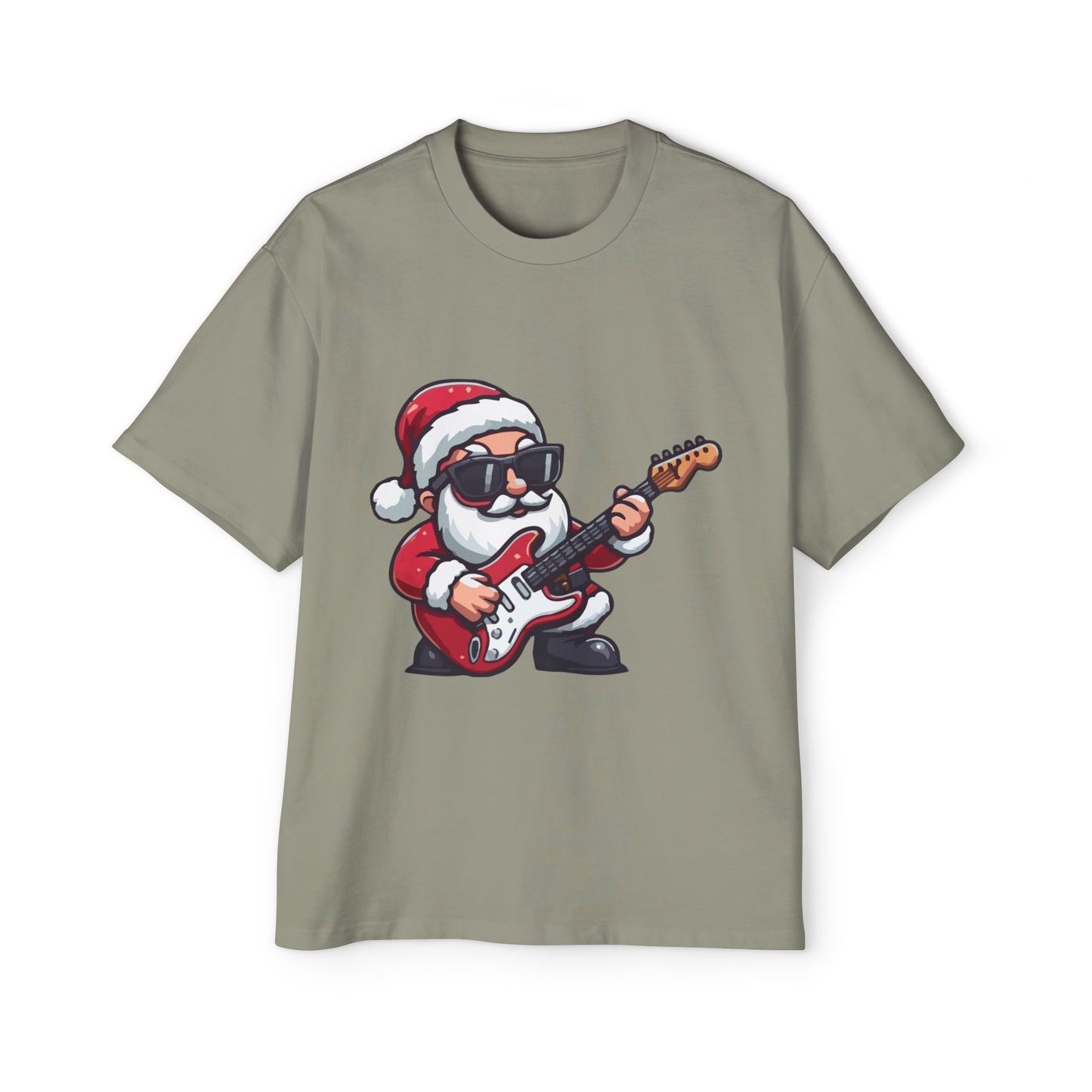 Rockstar Santa Oversized Tee – Cool Christmas Guitar T-Shirt Printify