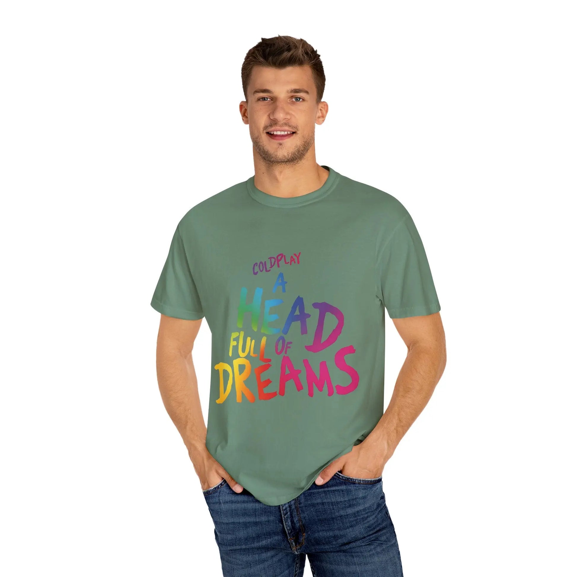 Unisex Garment-Dyed T-Shirt Inspired by Coldplay’s Iconic A Head Full of Dreams Printify