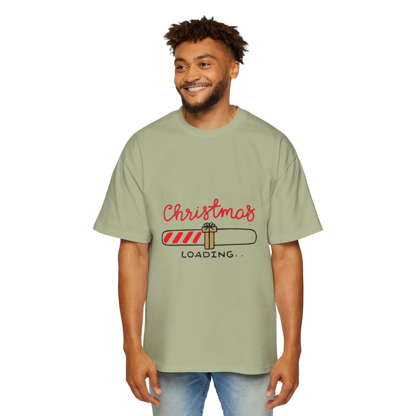 Candy Cane Loading Bar Men's Heavy Oversized Tee – Christmas Sale Edition Printify