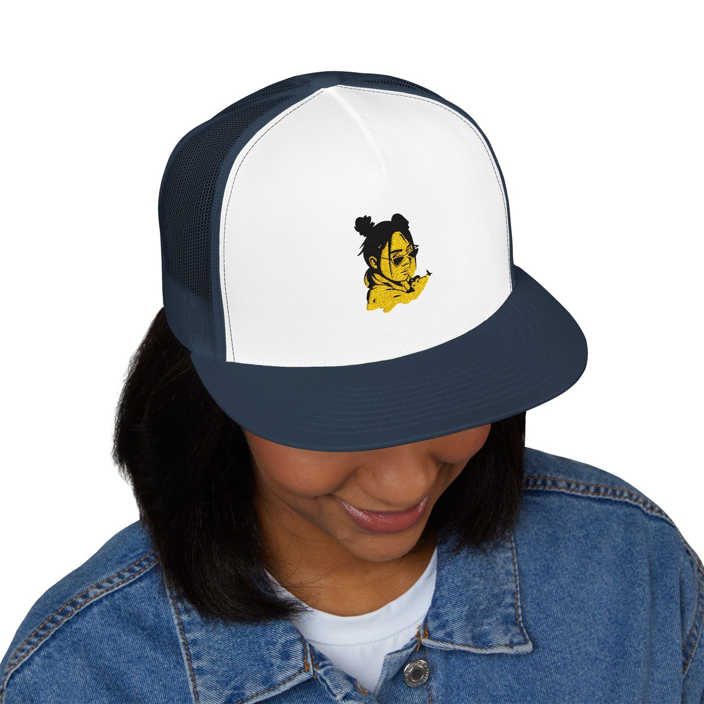 Billie Eilish Inspired Trucker Cap – Neon Mood Portrait Edition Printify