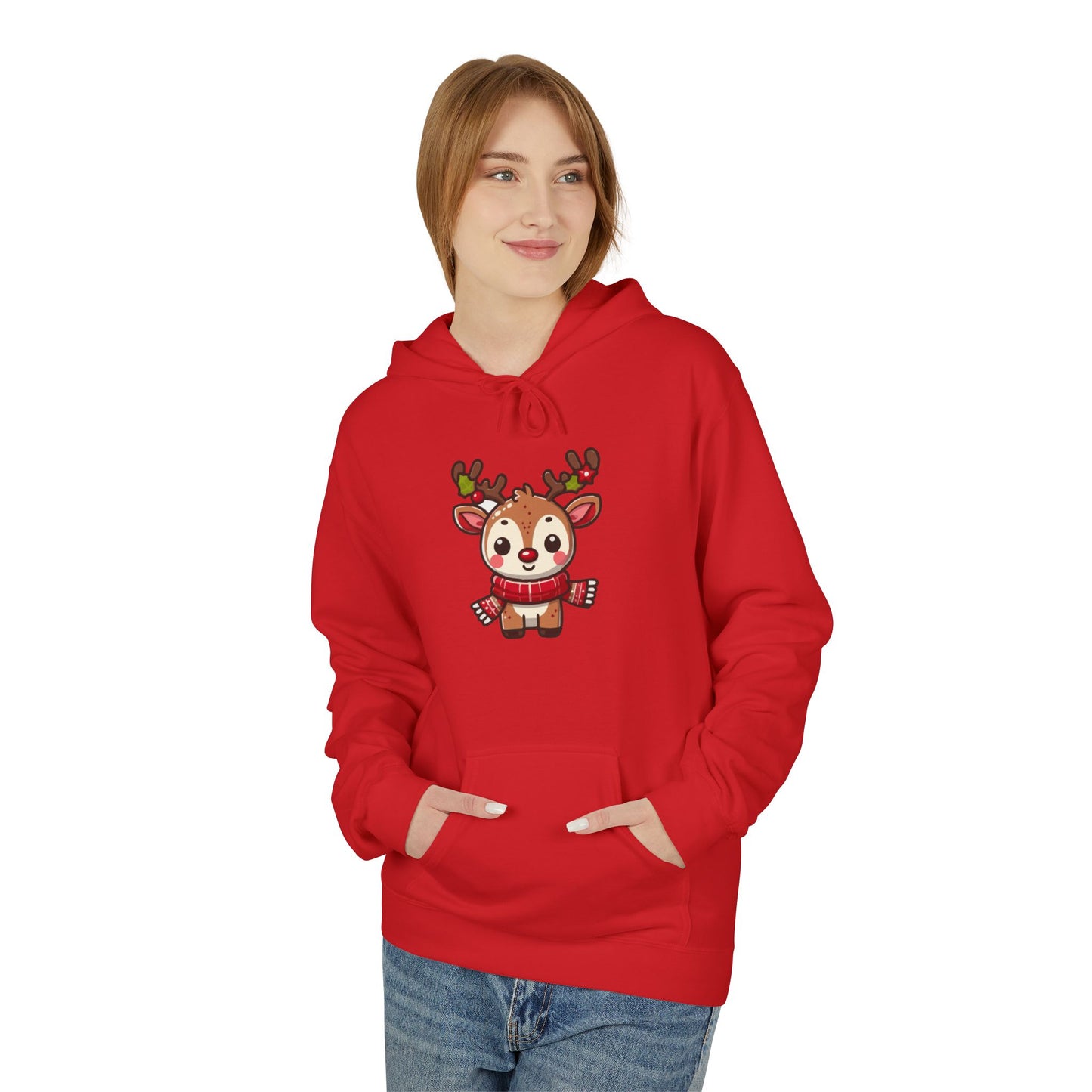 Cute Christmas Reindeer Fleece Hoodie – Holiday Edition Printify