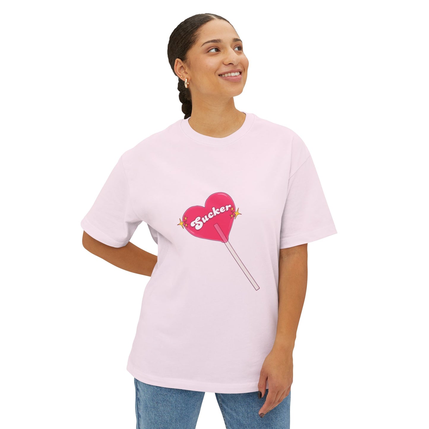 Pink Heart Lollipop Unisex Oversized Boxy Tee - snazzymerch