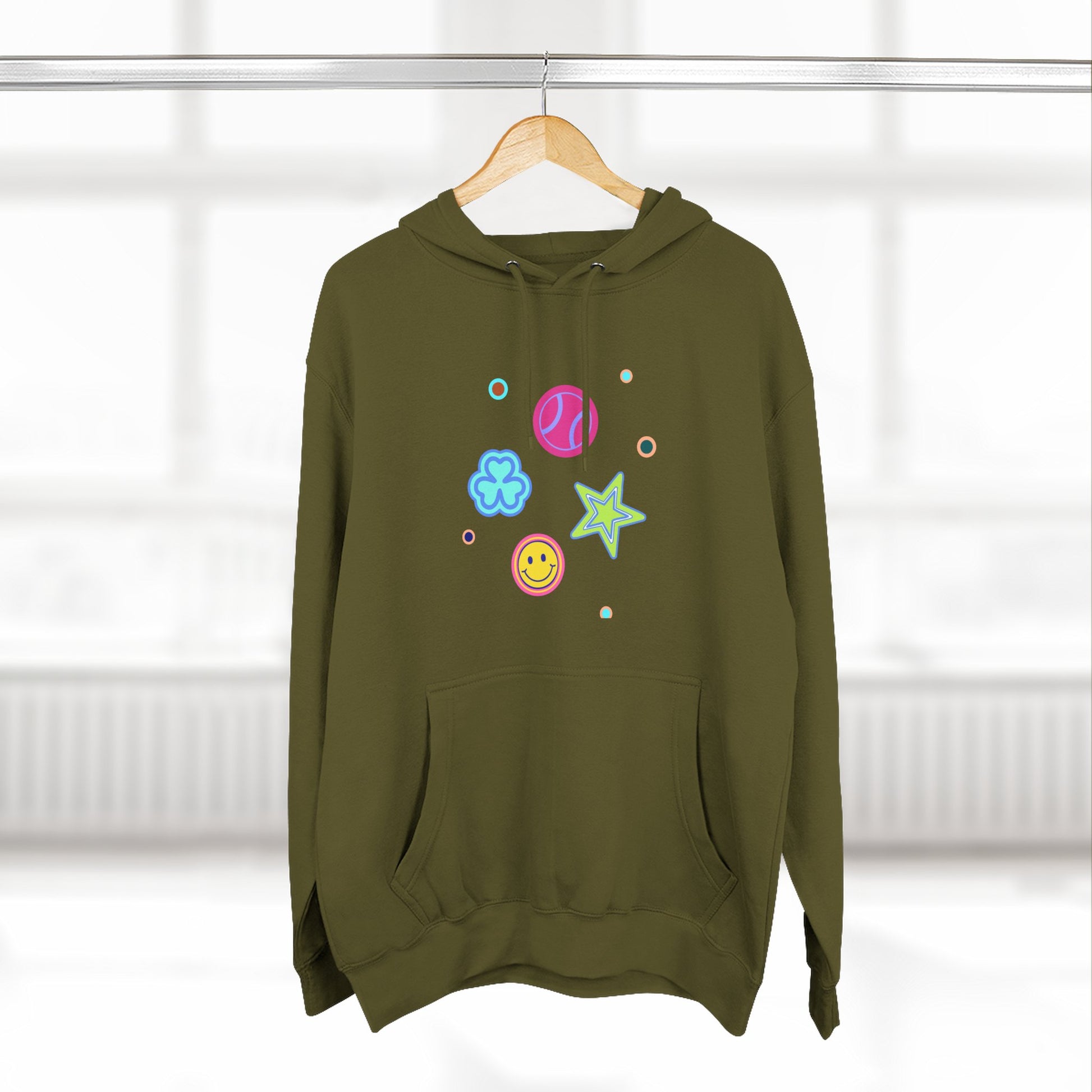 Color Pop Charm Patch Three-Panel Fleece Hoodie - snazzymerch