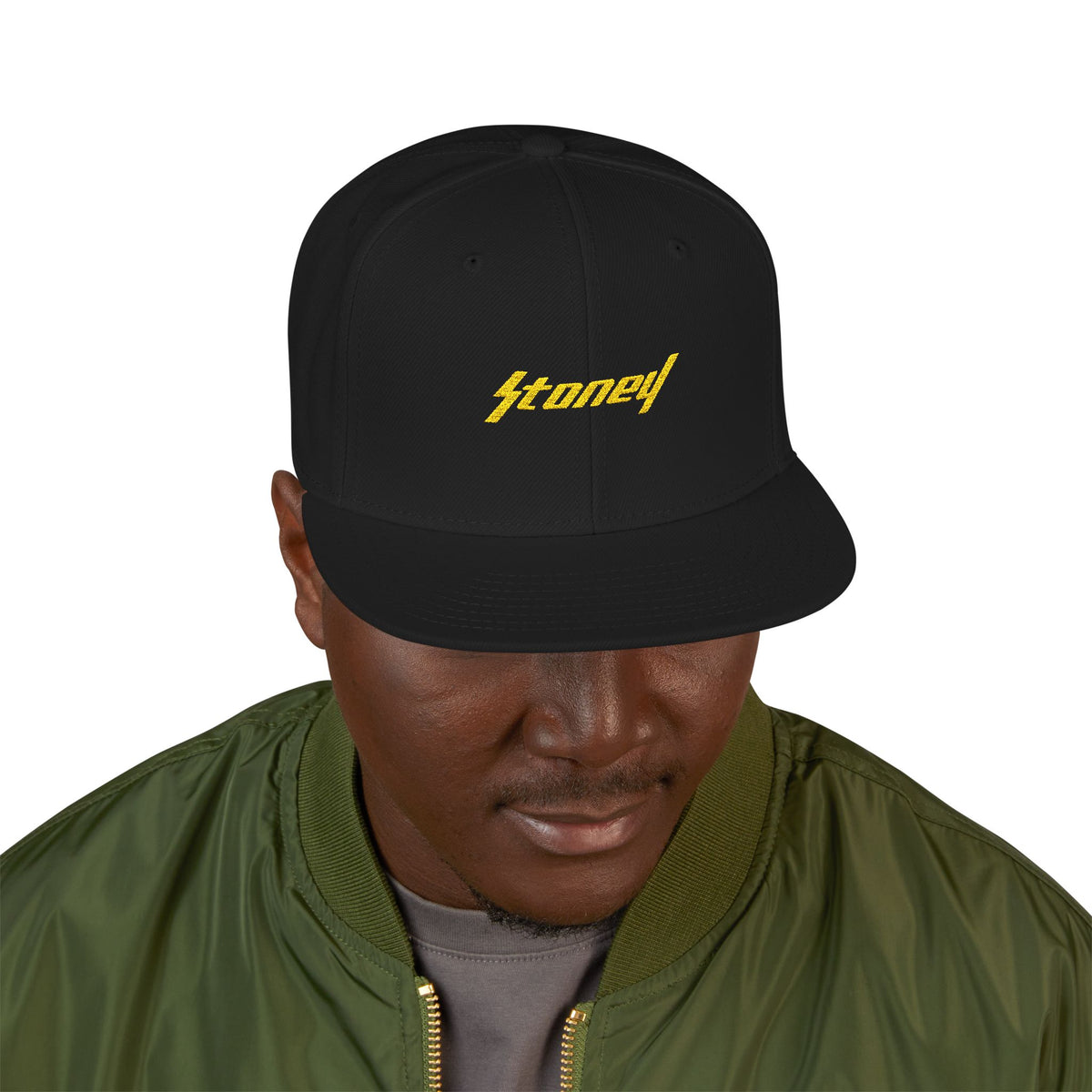 Orange Lightning Text Logo Snapback Cap Printify
