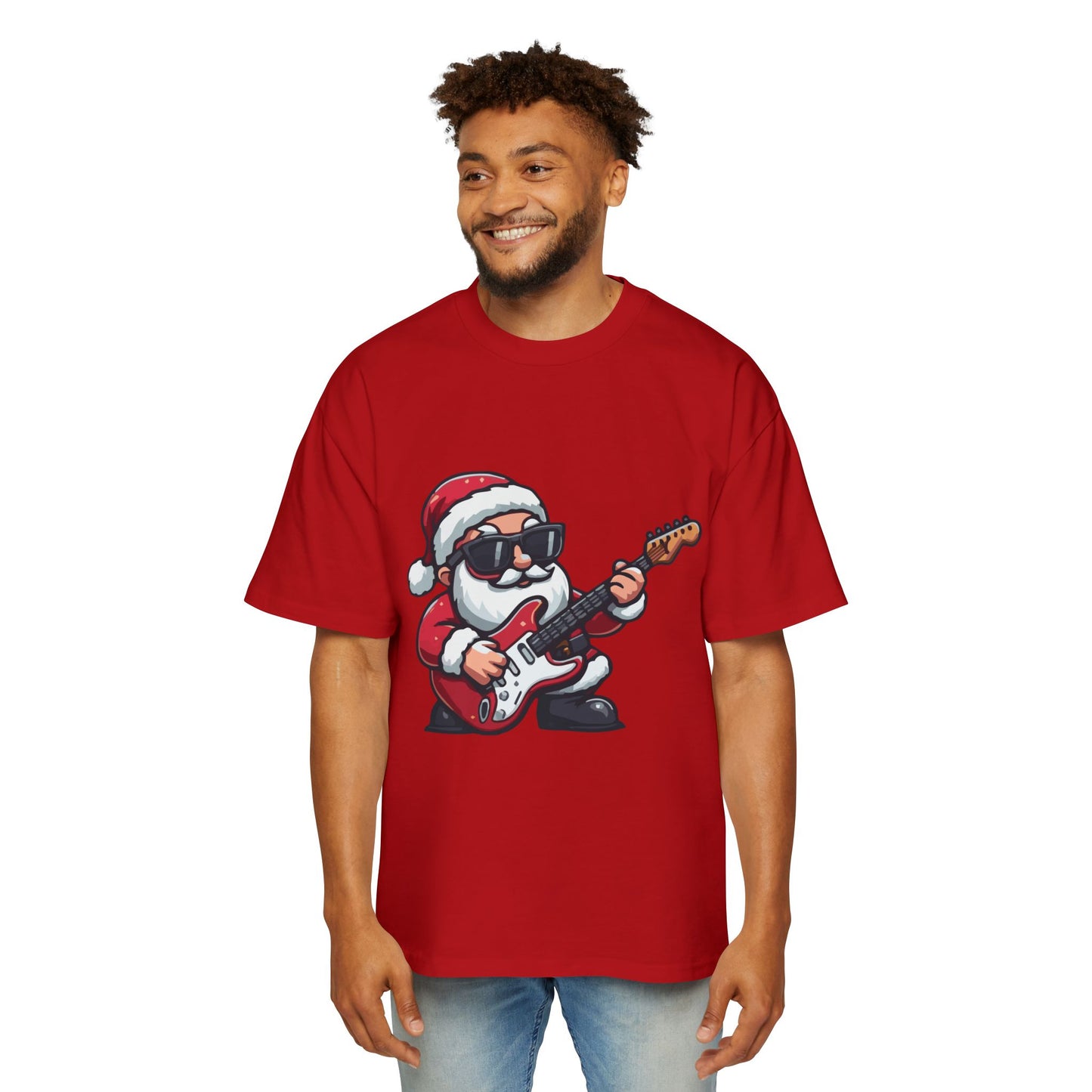 Rockstar Santa Oversized Tee – Cool Christmas Guitar T-Shirt Printify