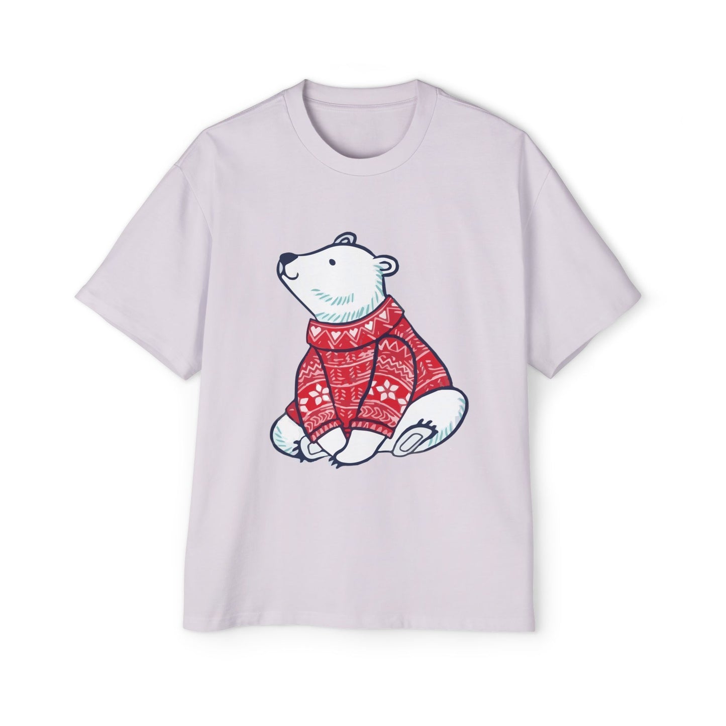 Polar Bear in Red Sweater Oversized Tee – Christmas Sale Edition Printify