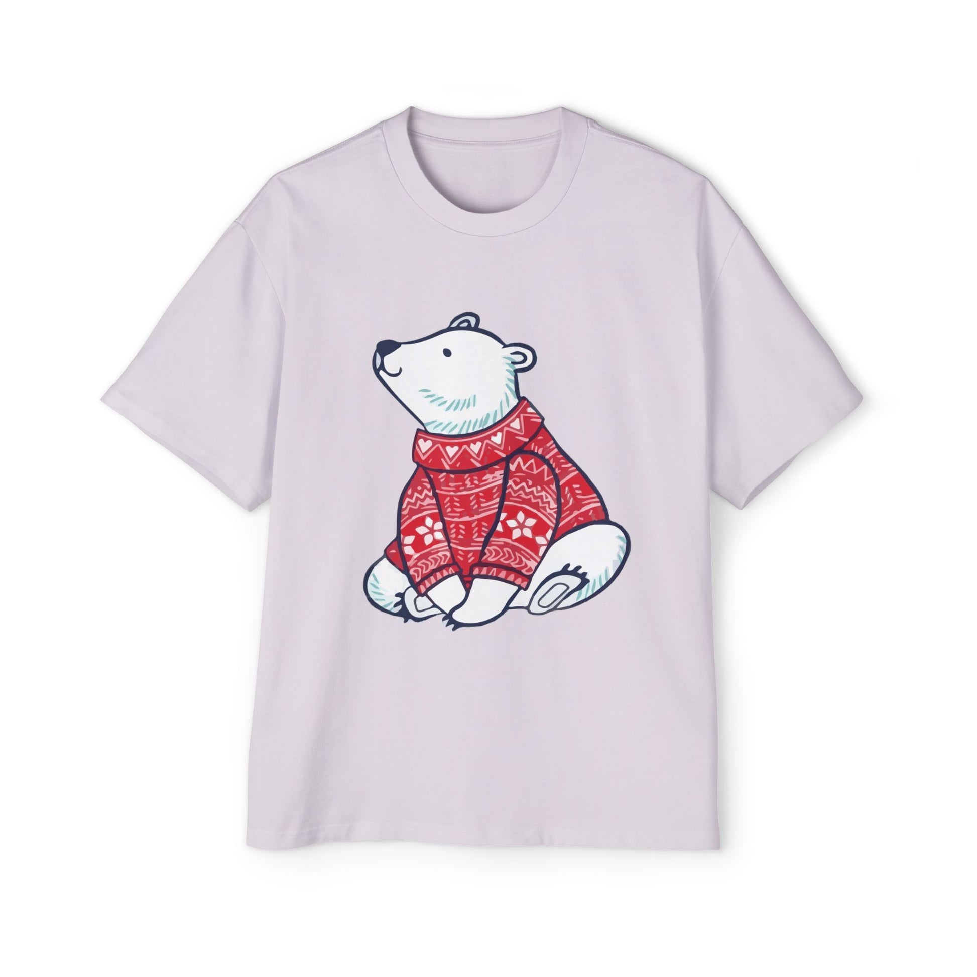 Polar Bear in Red Sweater Oversized Tee – Christmas Sale Edition Printify