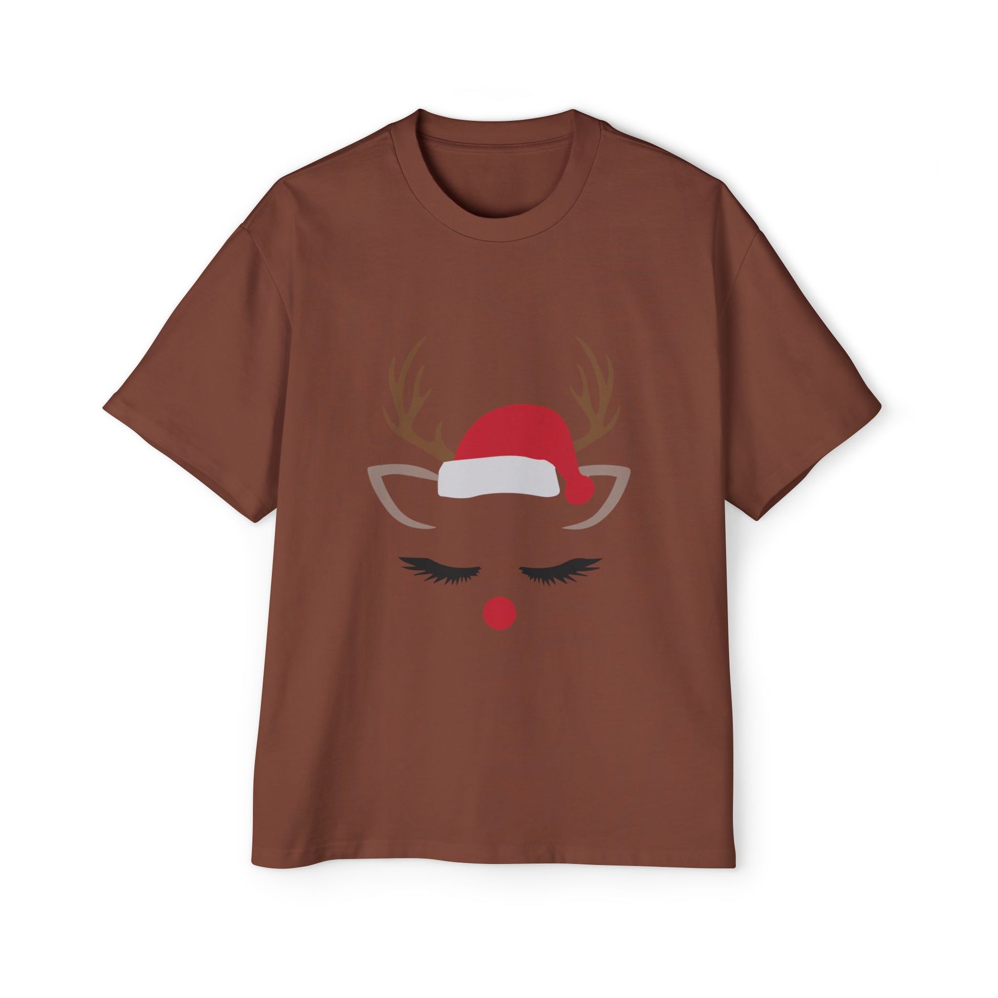 Minimal Reindeer Face Oversized Tee – Cute Christmas Holiday T-Shirt Printify