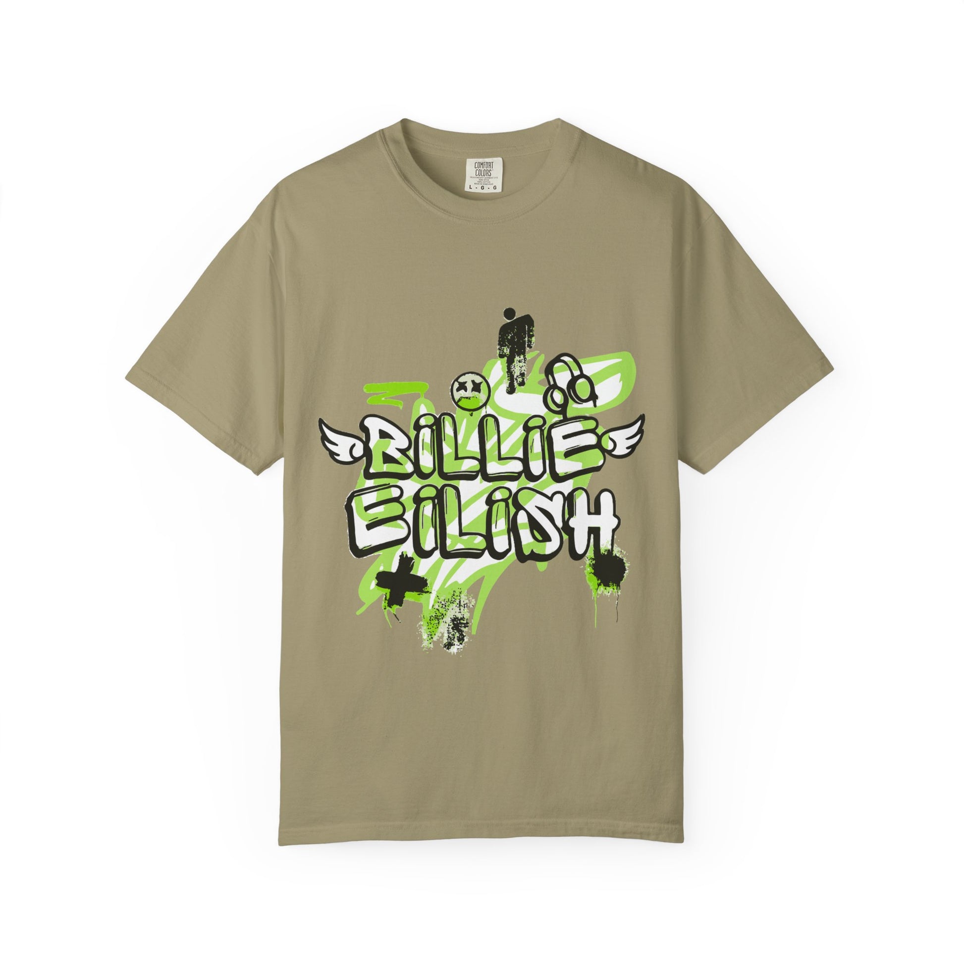 Billie Eilish Inspired Dyed T-shirt – Grunge Angel Graffiti Edition Printify