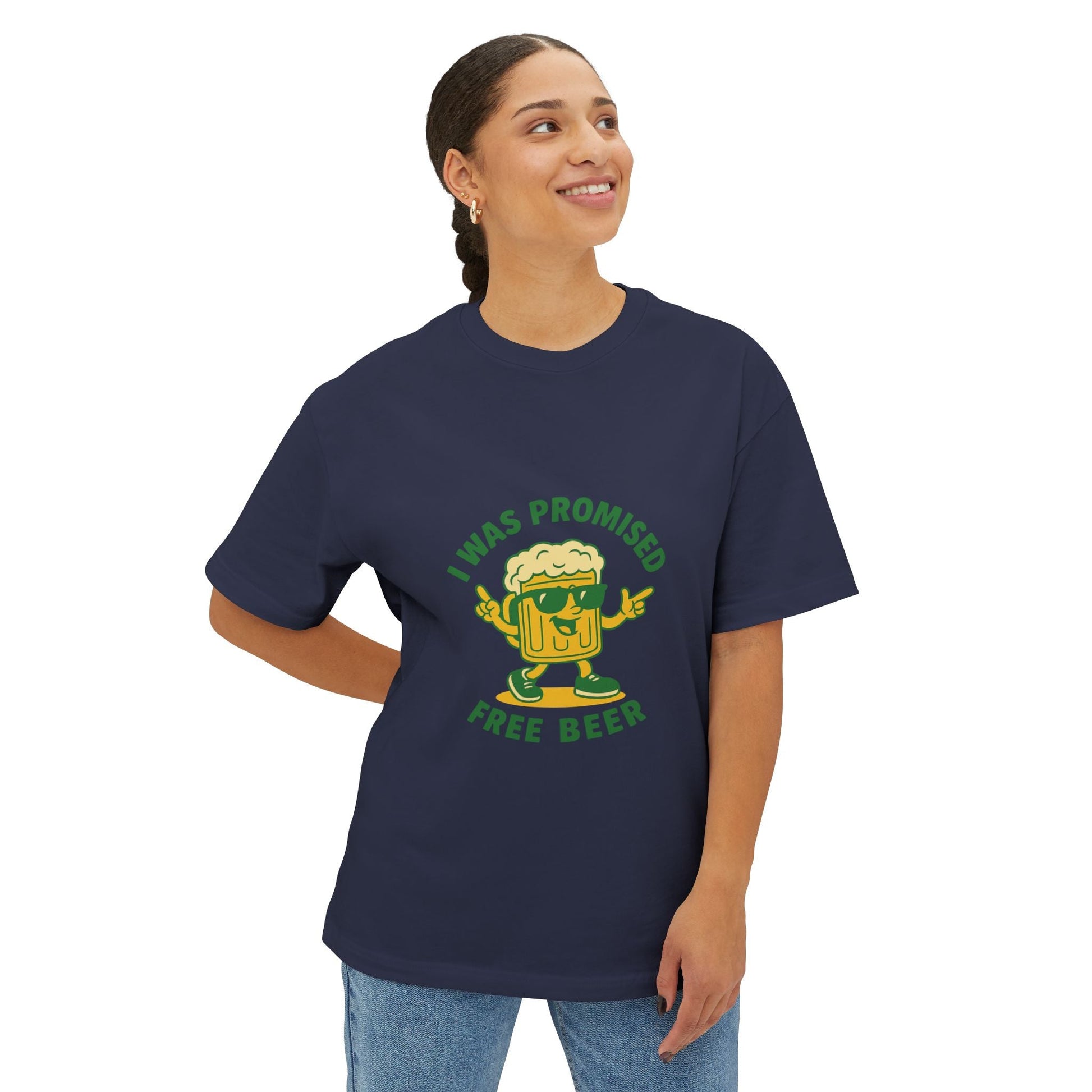 Unisex Oversized Tee – Snazzy Free Beer Edition Printify