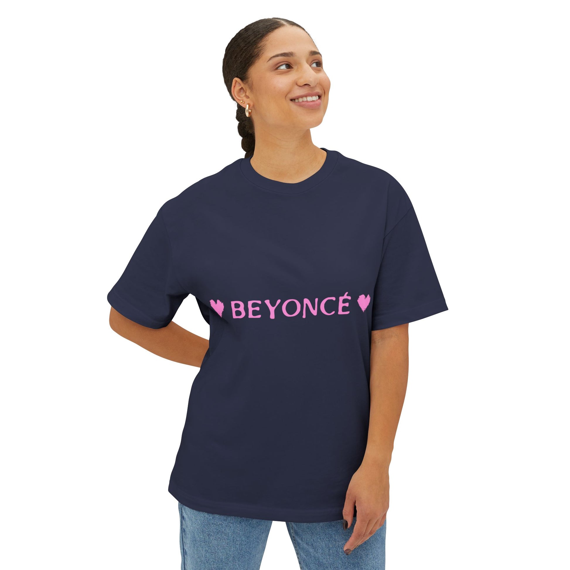 Pink Heart Bold Letter Unisex Oversized Boxy Tee - snazzymerch