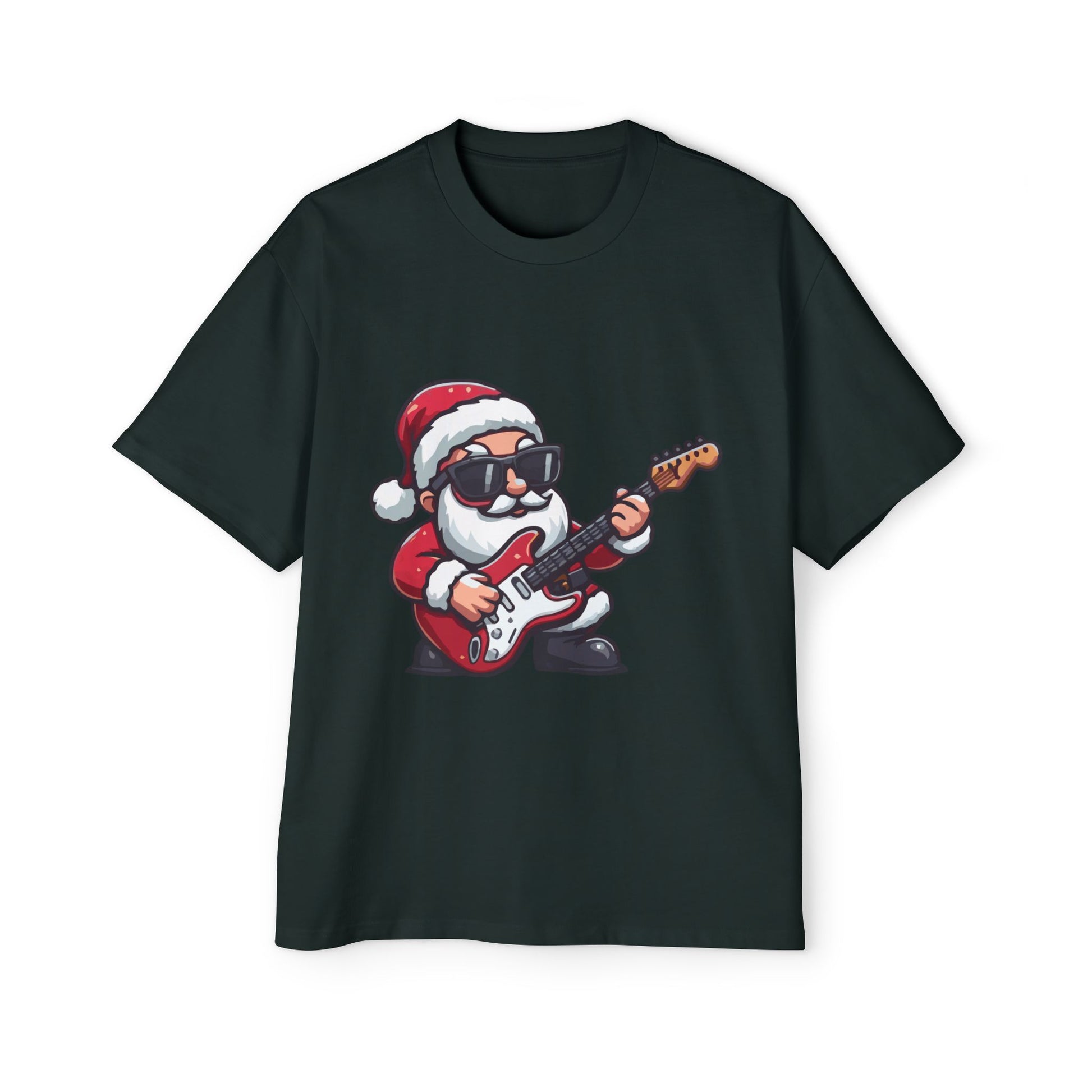 Rockstar Santa Oversized Tee – Cool Christmas Guitar T-Shirt Printify