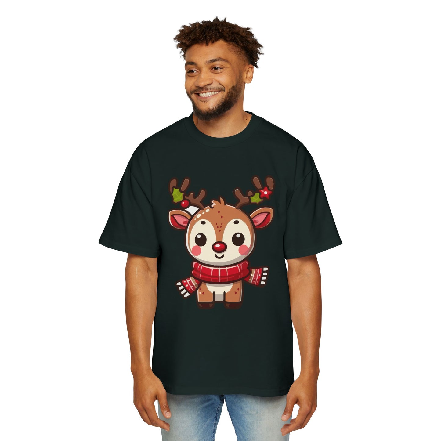 Cute Baby Reindeer Oversized Tee – Festive Christmas Cartoon T-Shirt Printify