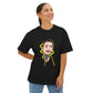 Cartoon Face with Sunflowers Unisex Oversized Boxy Tee Printify