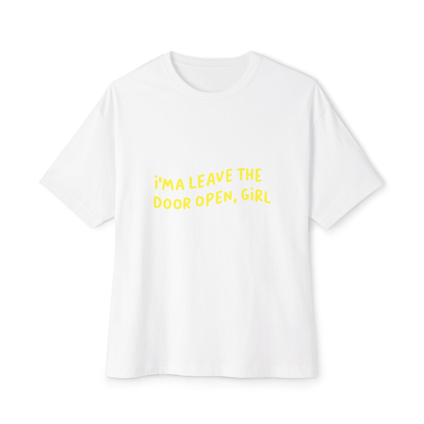 Open Vibes Yellow Script Unisex Oversized Boxy Tee Printify