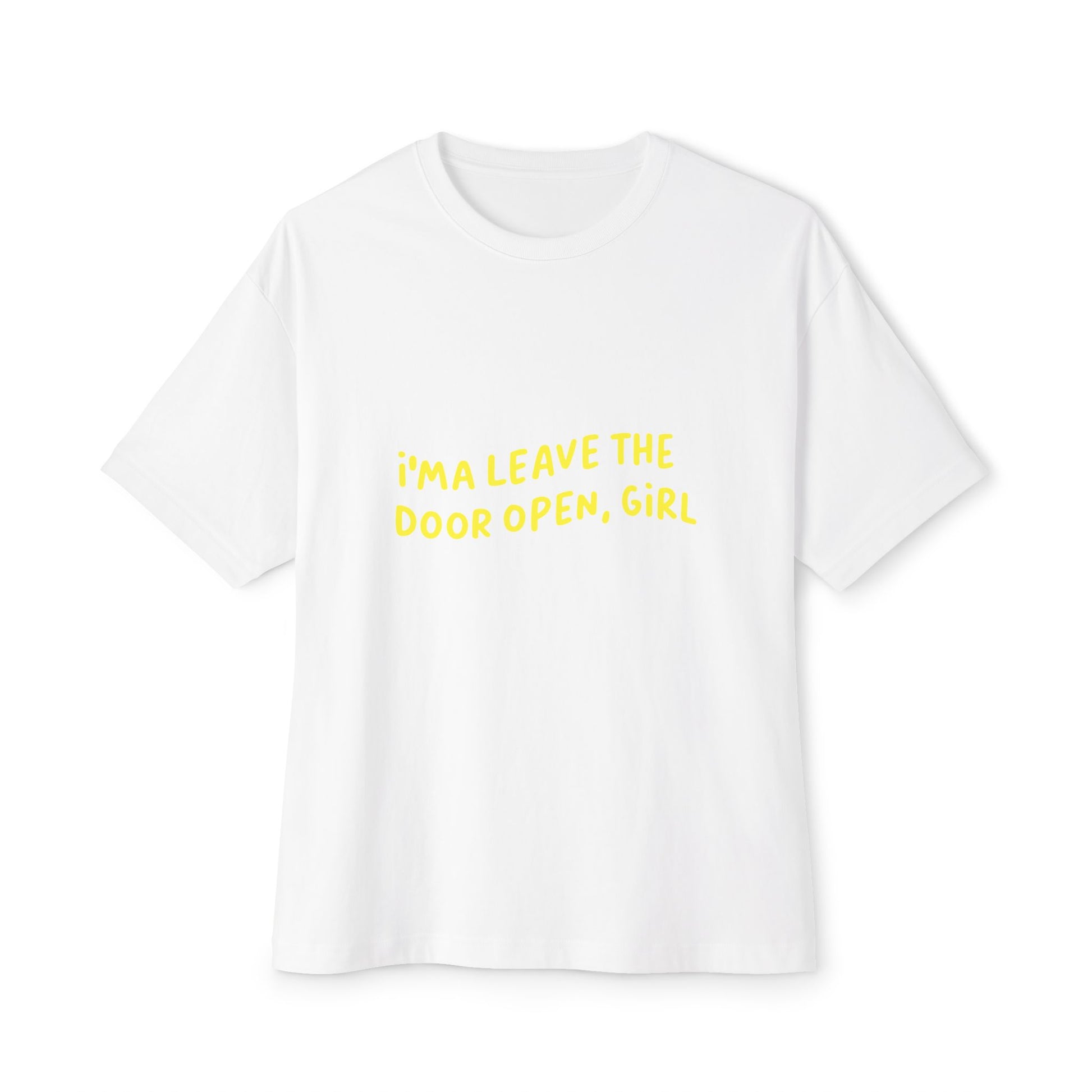Open Vibes Yellow Script Unisex Oversized Boxy Tee Printify