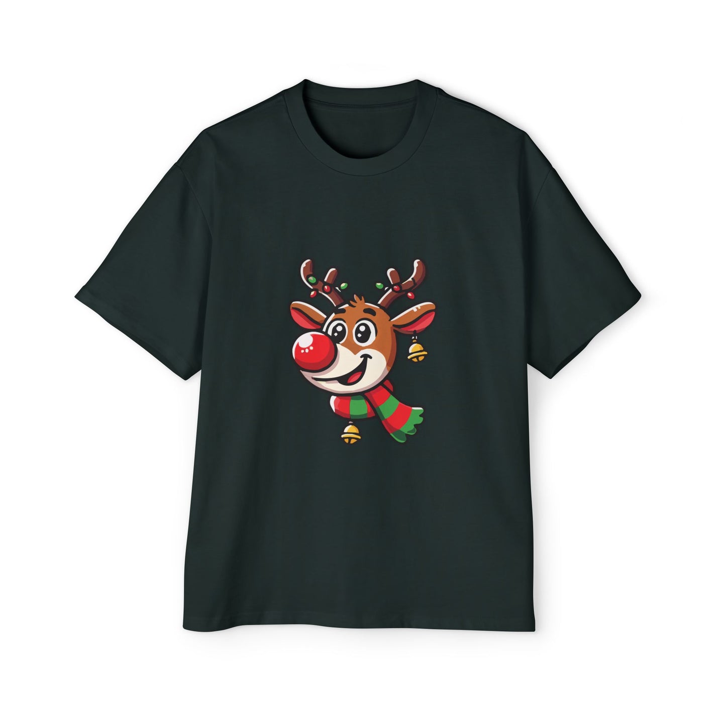 Cute Christmas Reindeer Oversized Tee – Festive Holiday Cartoon T-Shirt Printify