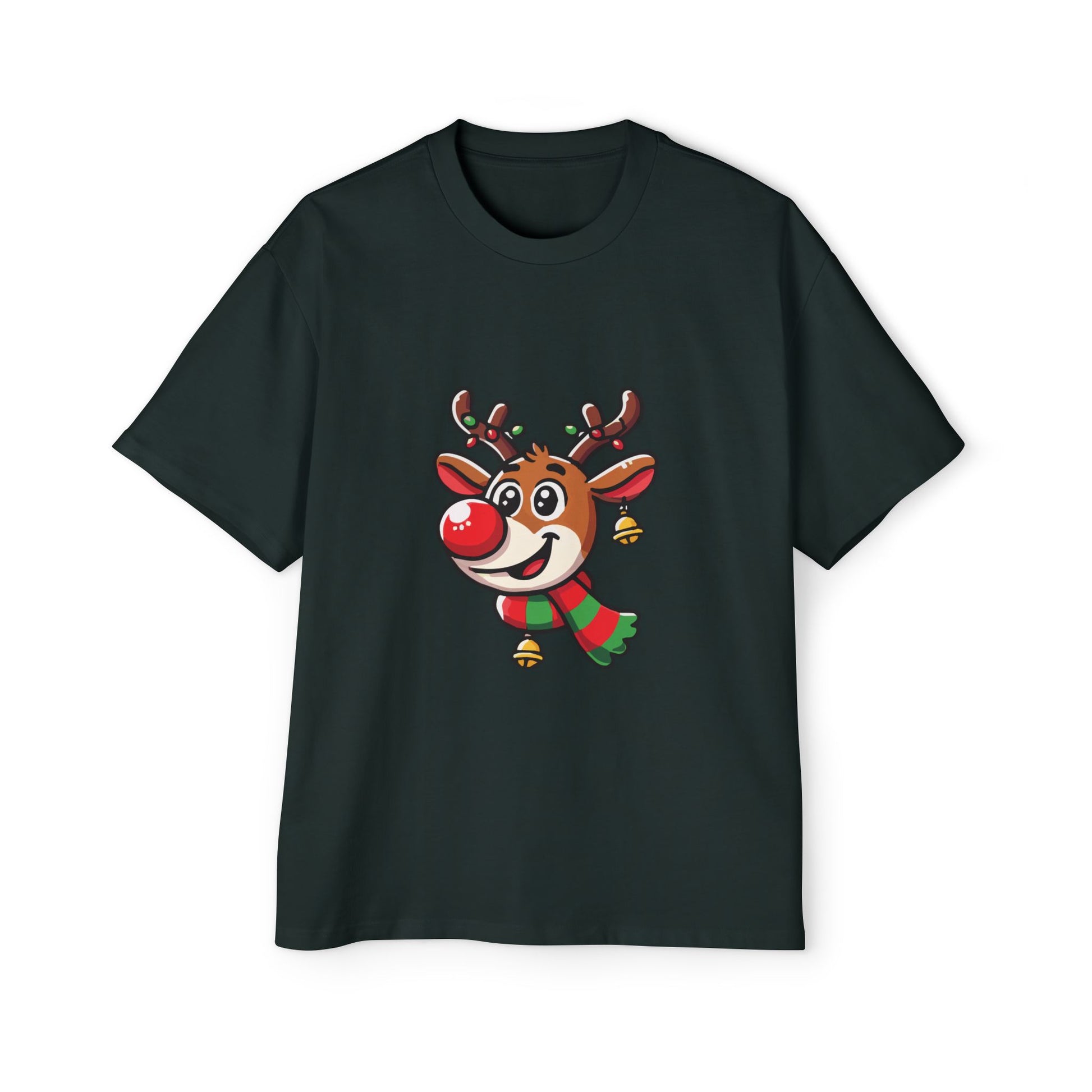 Cute Christmas Reindeer Oversized Tee – Festive Holiday Cartoon T-Shirt Printify