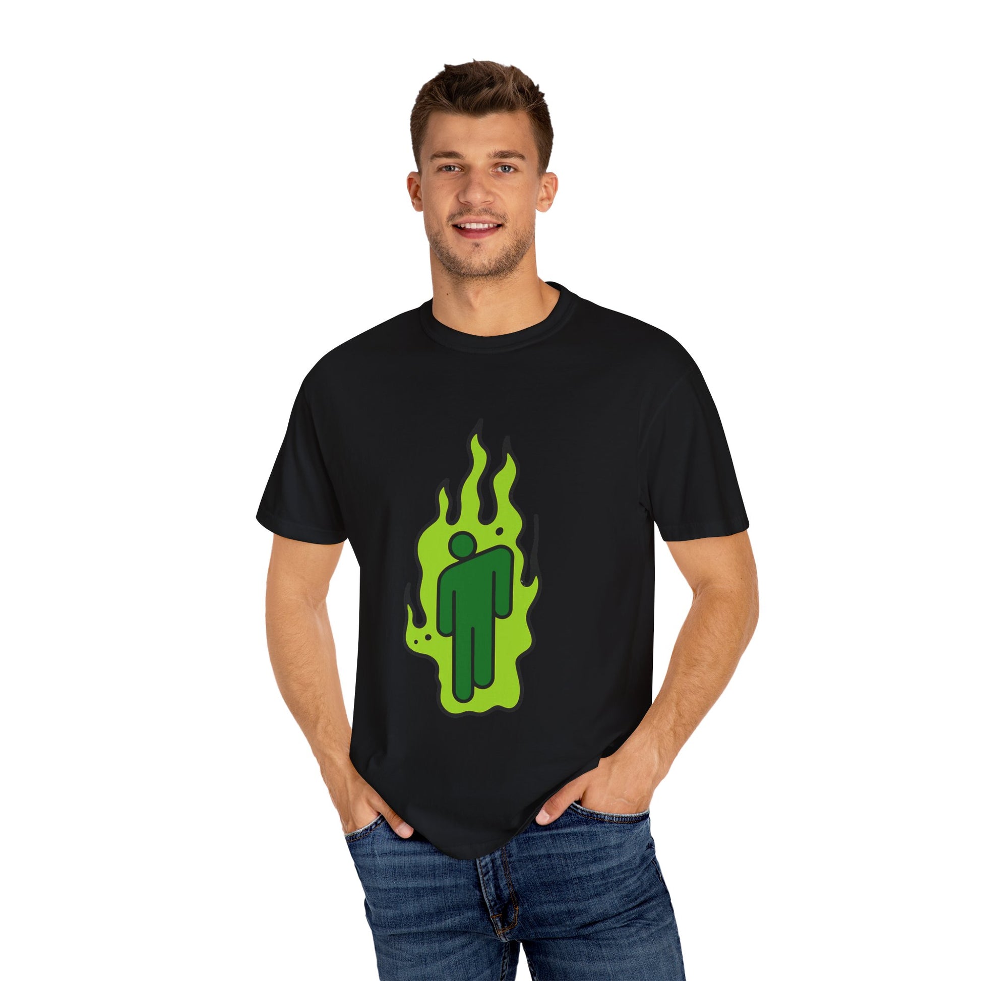 Billie Eilish Inspired Dyed T-shirt – Green Flame Icon Edition Printify