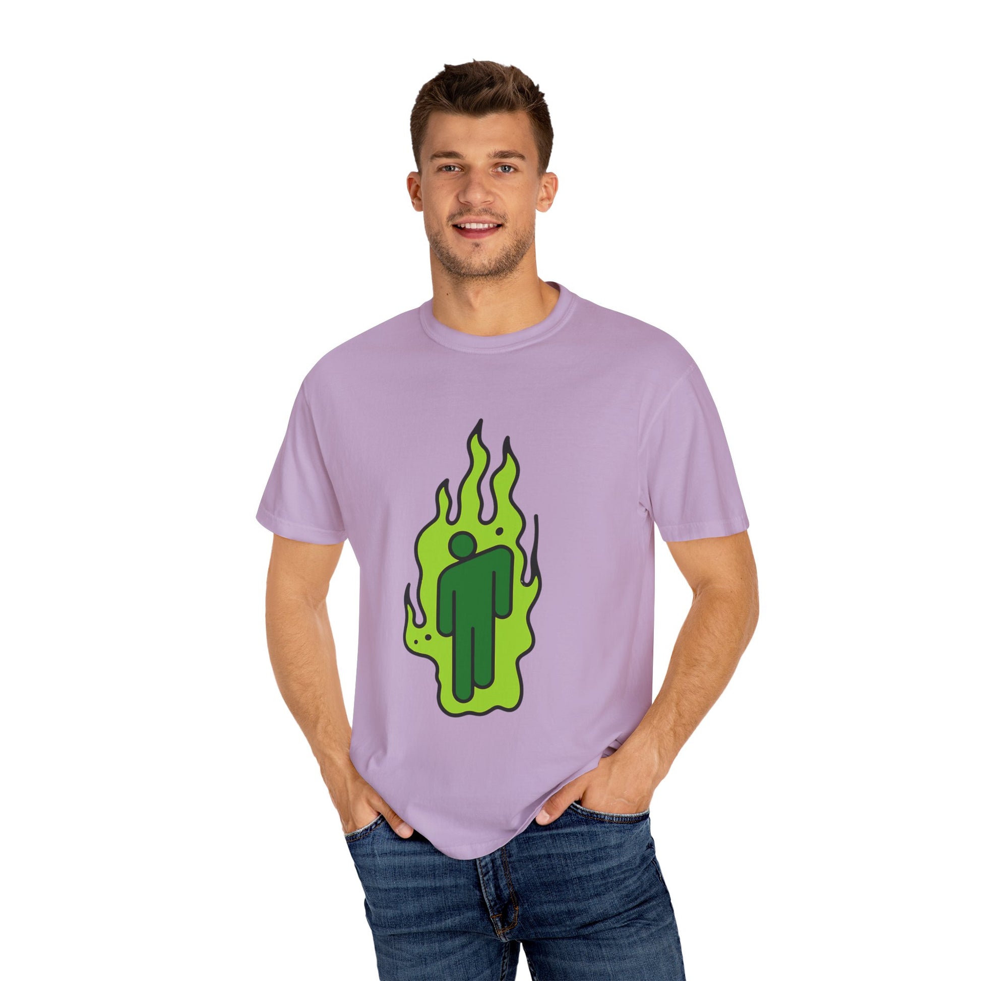 Billie Eilish Inspired Dyed T-shirt – Green Flame Icon Edition Printify