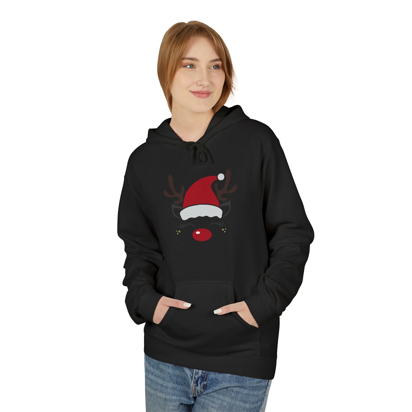 Santa Hat Reindeer Face Christmas Hoodie – Holiday Edition Printify