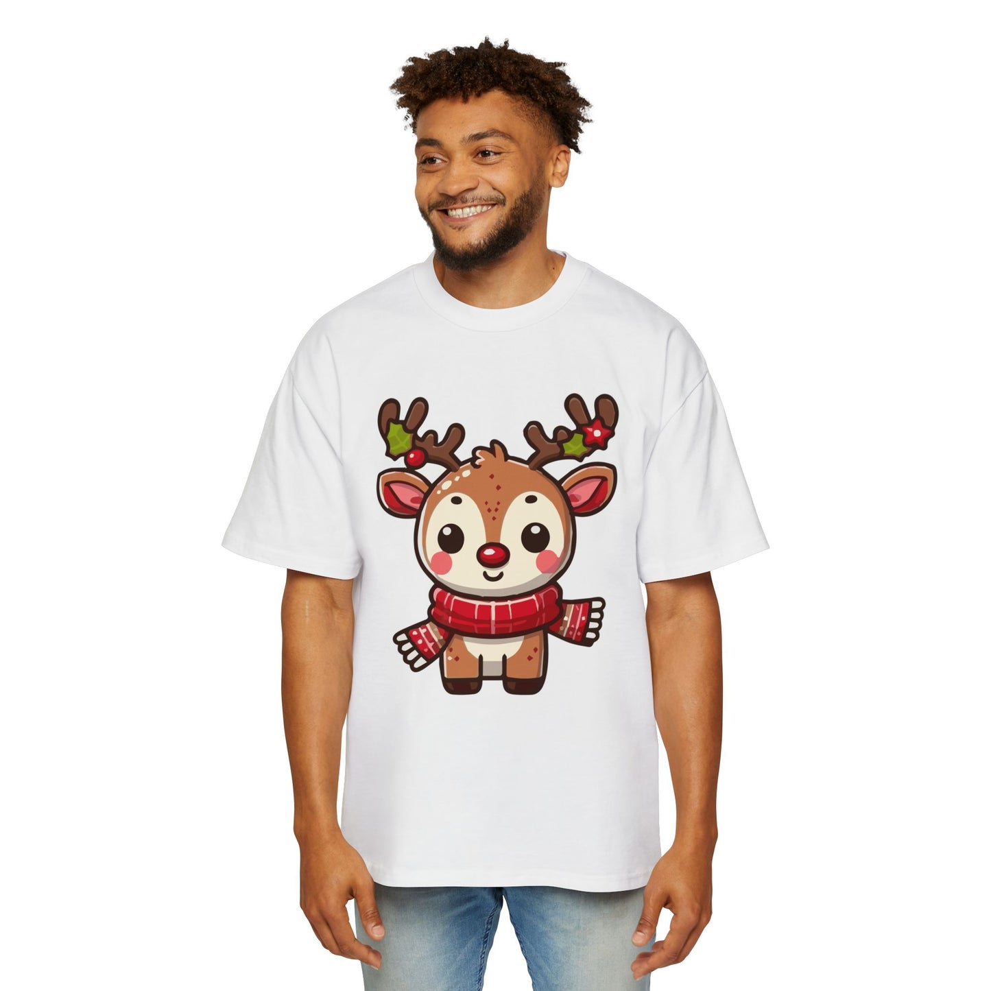 Cute Baby Reindeer Oversized Tee – Festive Christmas Cartoon T-Shirt Printify