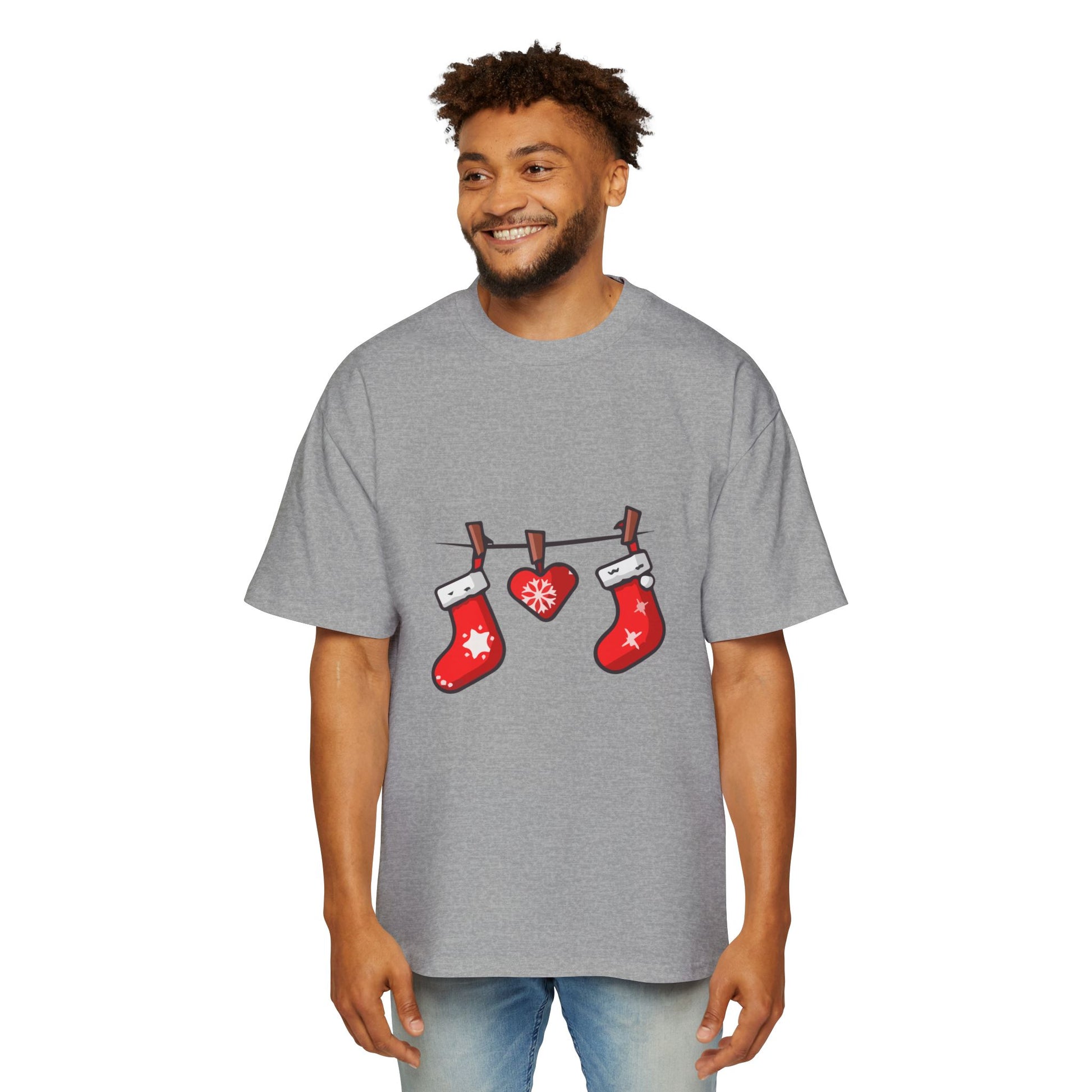 Festive Stockings Line Oversized Tee – Christmas Special Printify