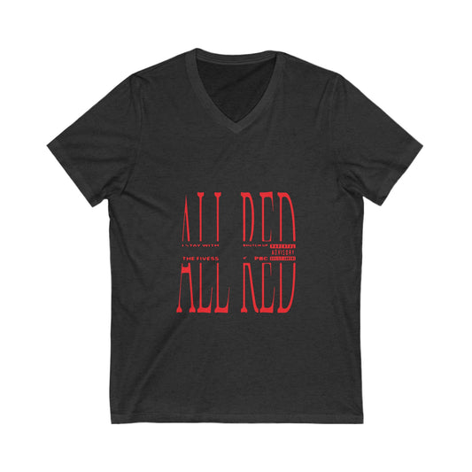 Dripping Red Script Unisex Jersey Short Sleeve V-Neck Tee - snazzymerch