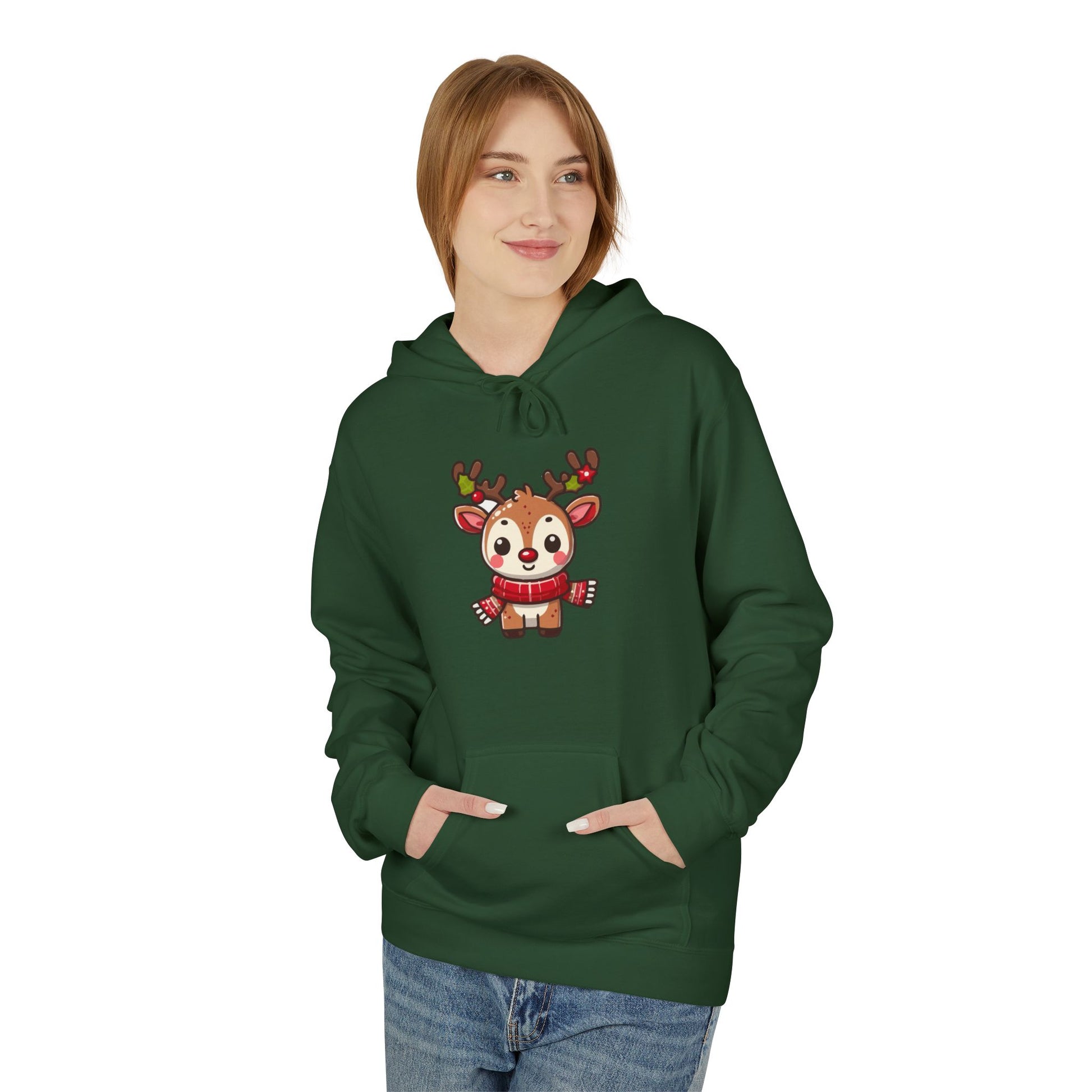 Cute Christmas Reindeer Fleece Hoodie – Holiday Edition Printify