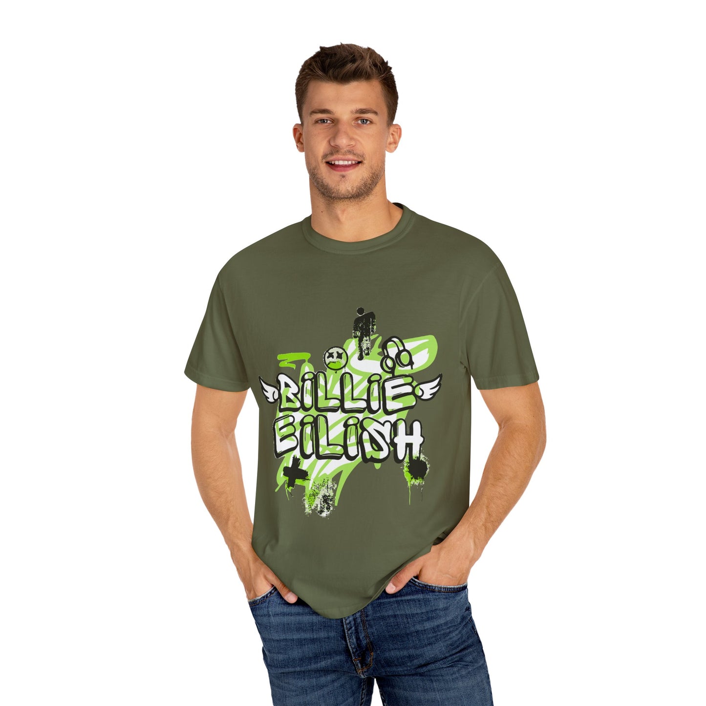Billie Eilish Inspired Dyed T-shirt – Grunge Angel Graffiti Edition Printify