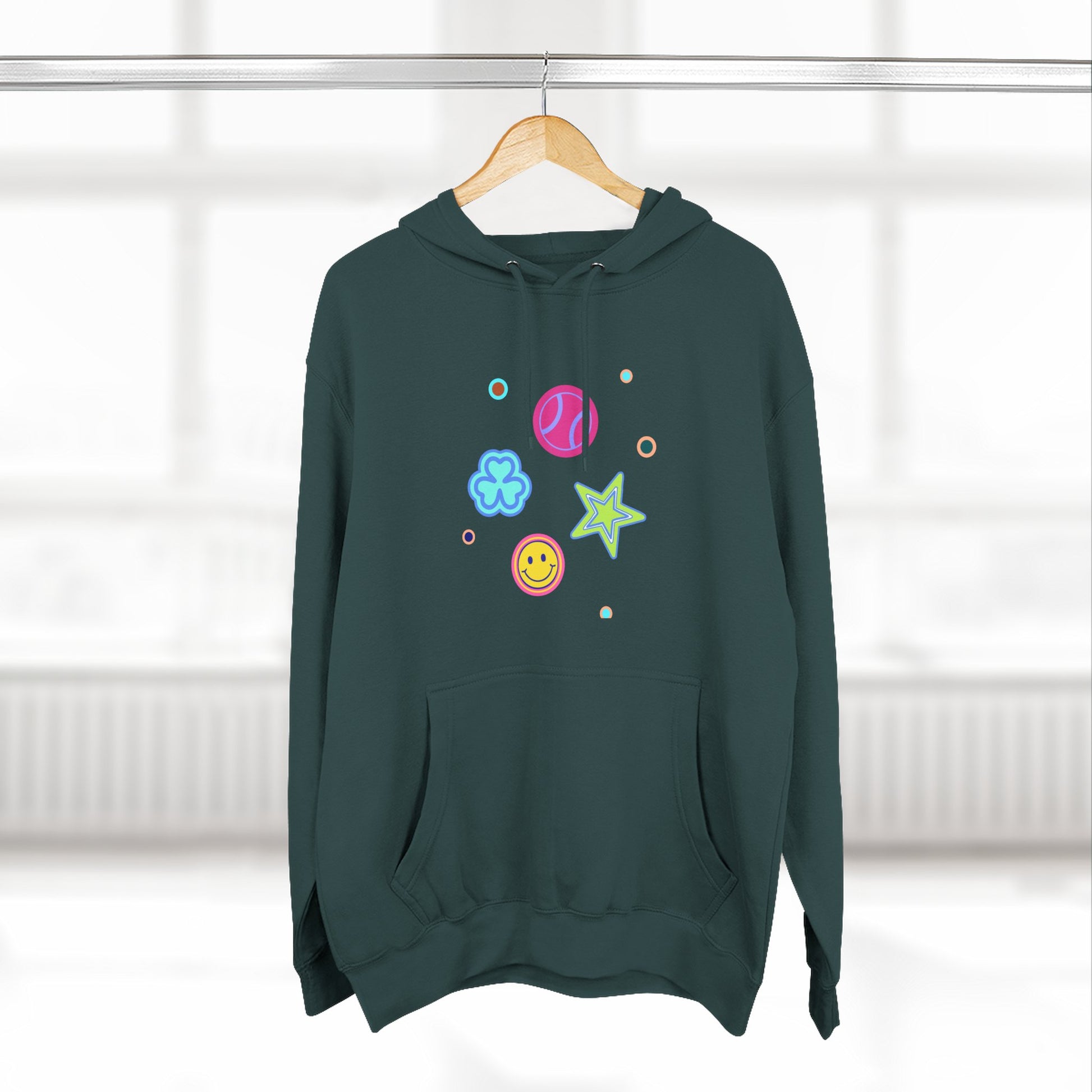 Color Pop Charm Patch Three-Panel Fleece Hoodie - snazzymerch