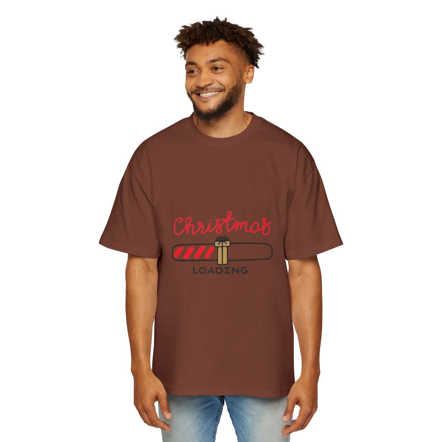 Candy Cane Loading Bar Men's Heavy Oversized Tee – Christmas Sale Edition Printify
