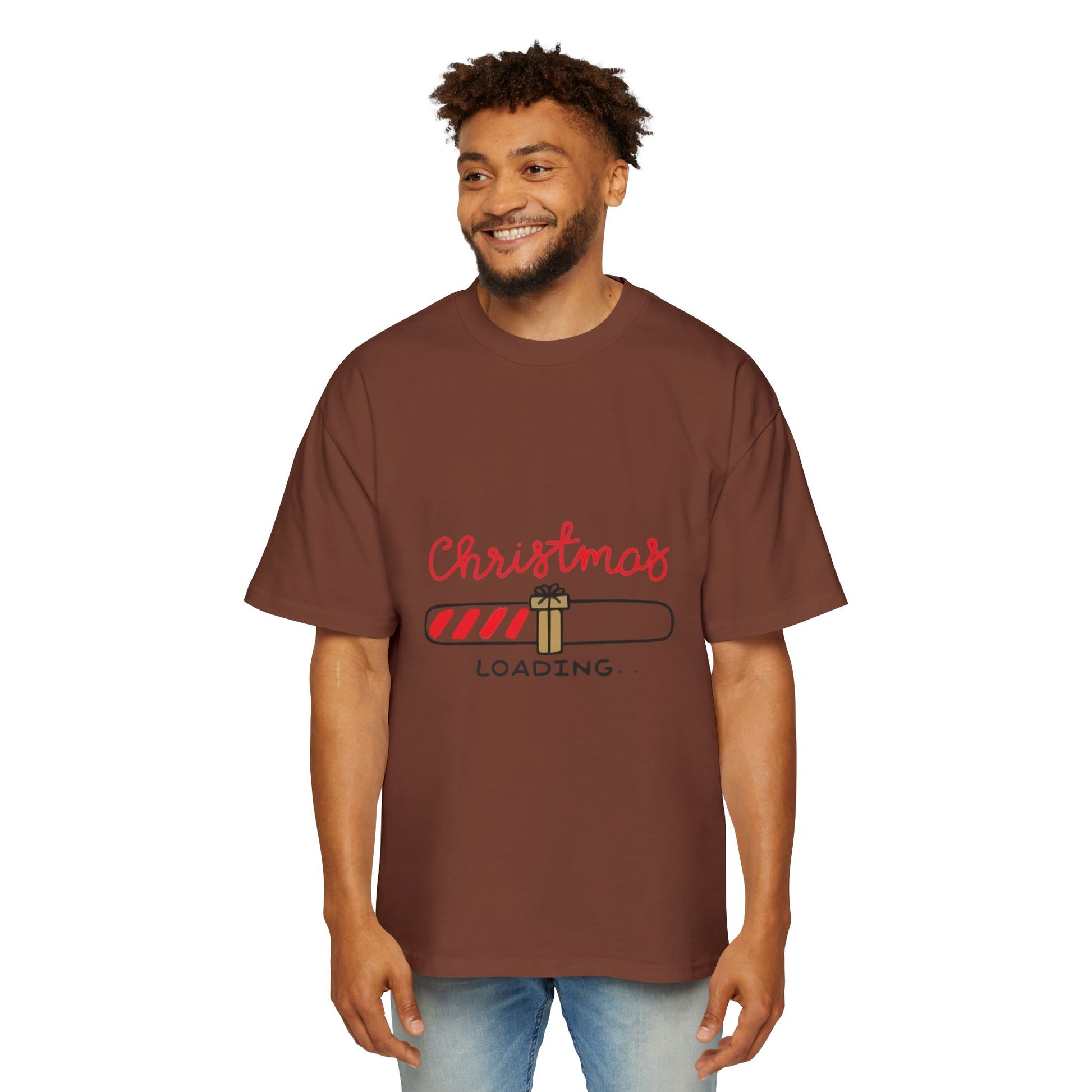 Candy Cane Loading Bar Men's Heavy Oversized Tee – Christmas Sale Edition Printify