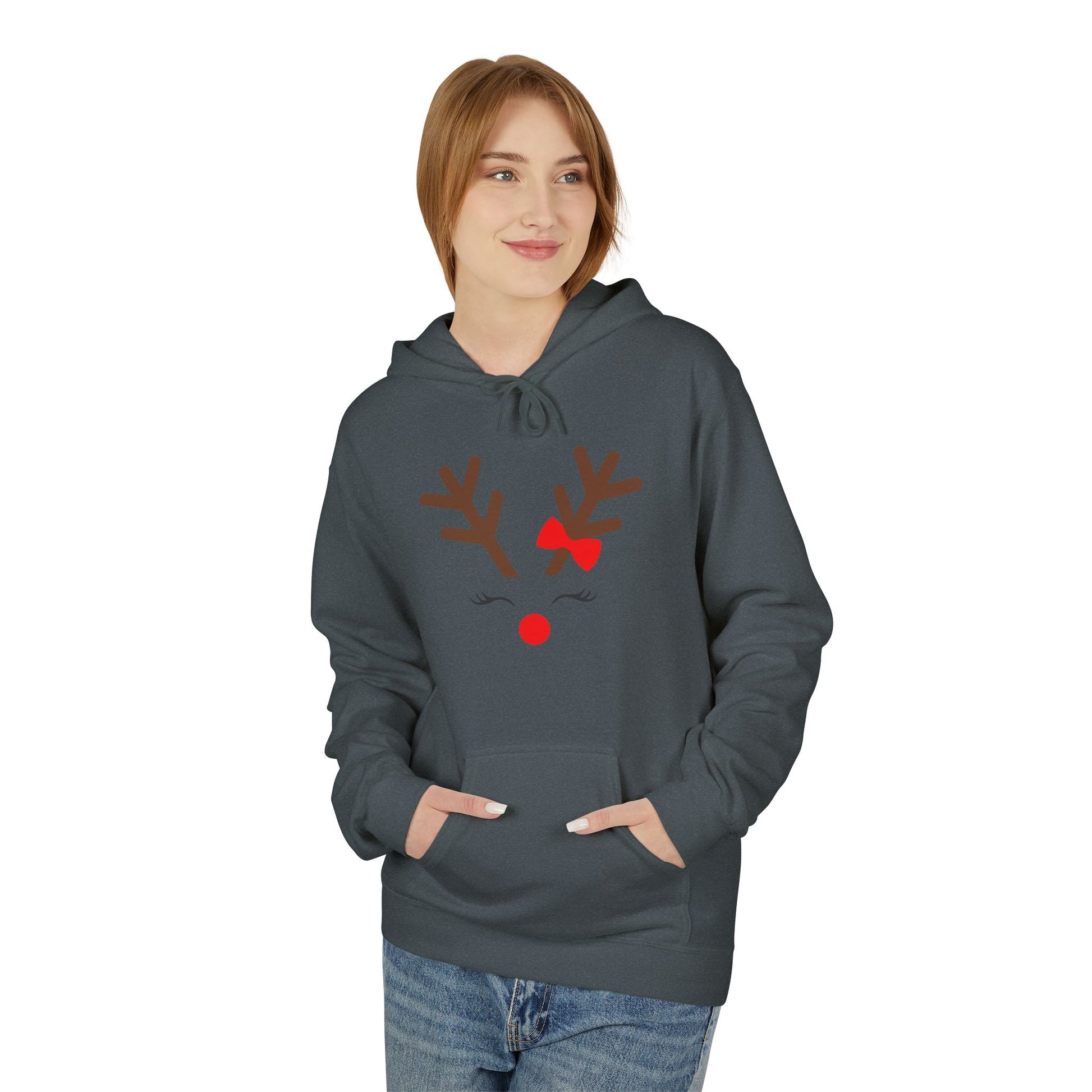 Minimal Reindeer Face Christmas Hoodie – Holiday Edition Printify