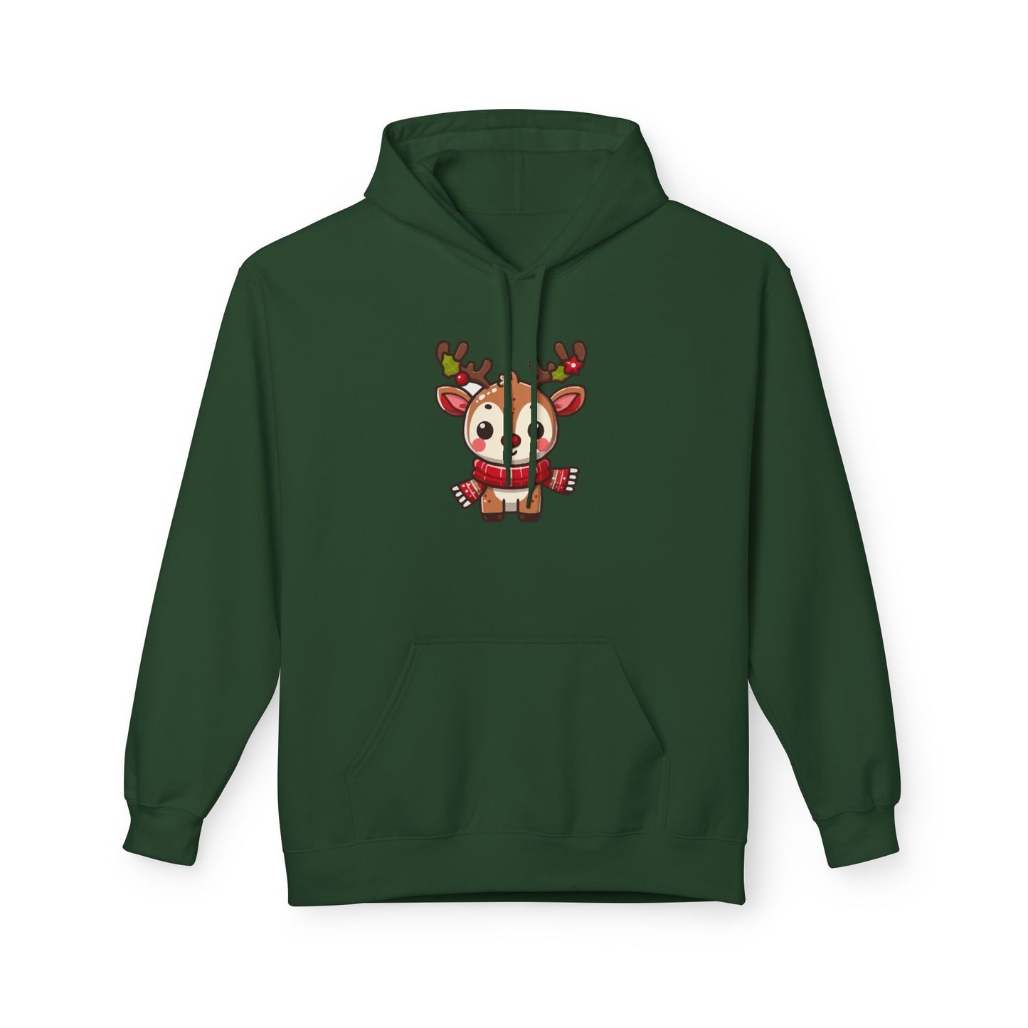 Cute Christmas Reindeer Fleece Hoodie – Holiday Edition Printify