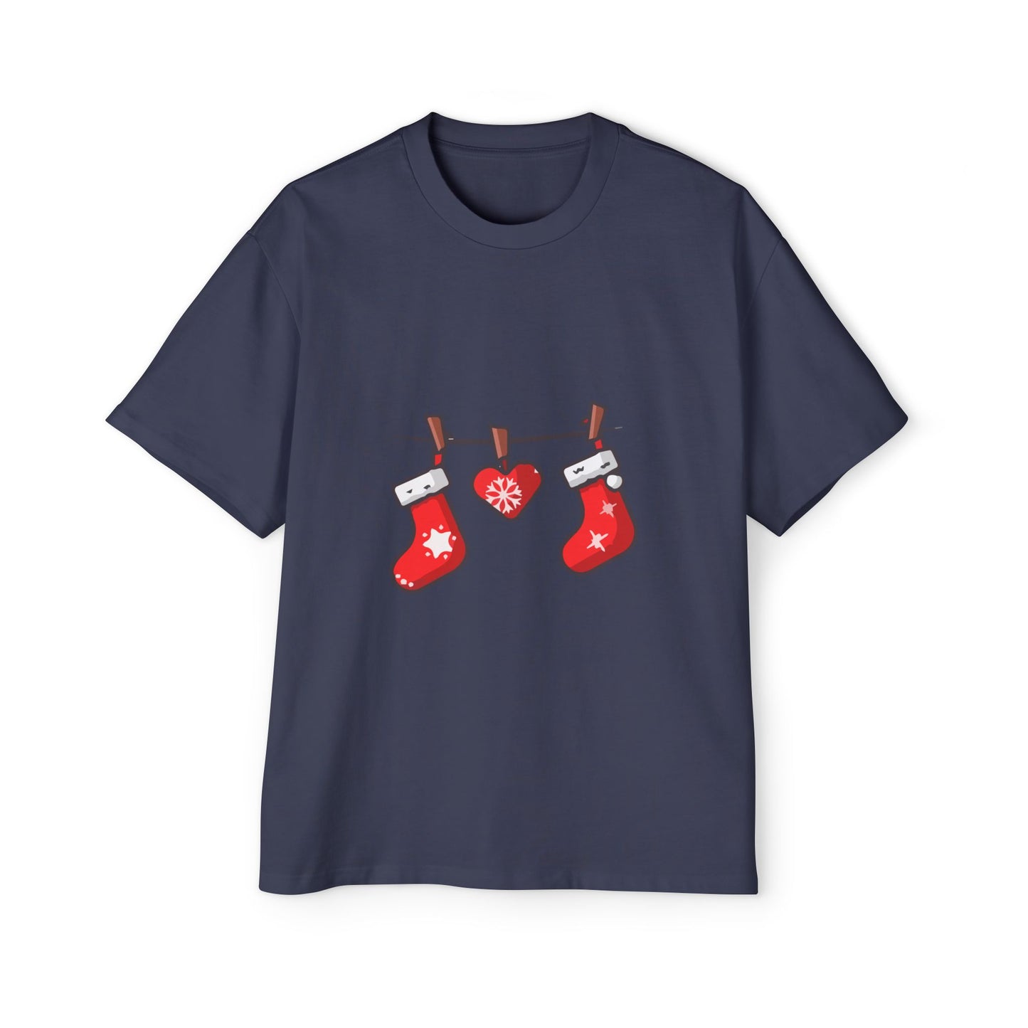 Festive Stockings Line Oversized Tee – Christmas Special Printify