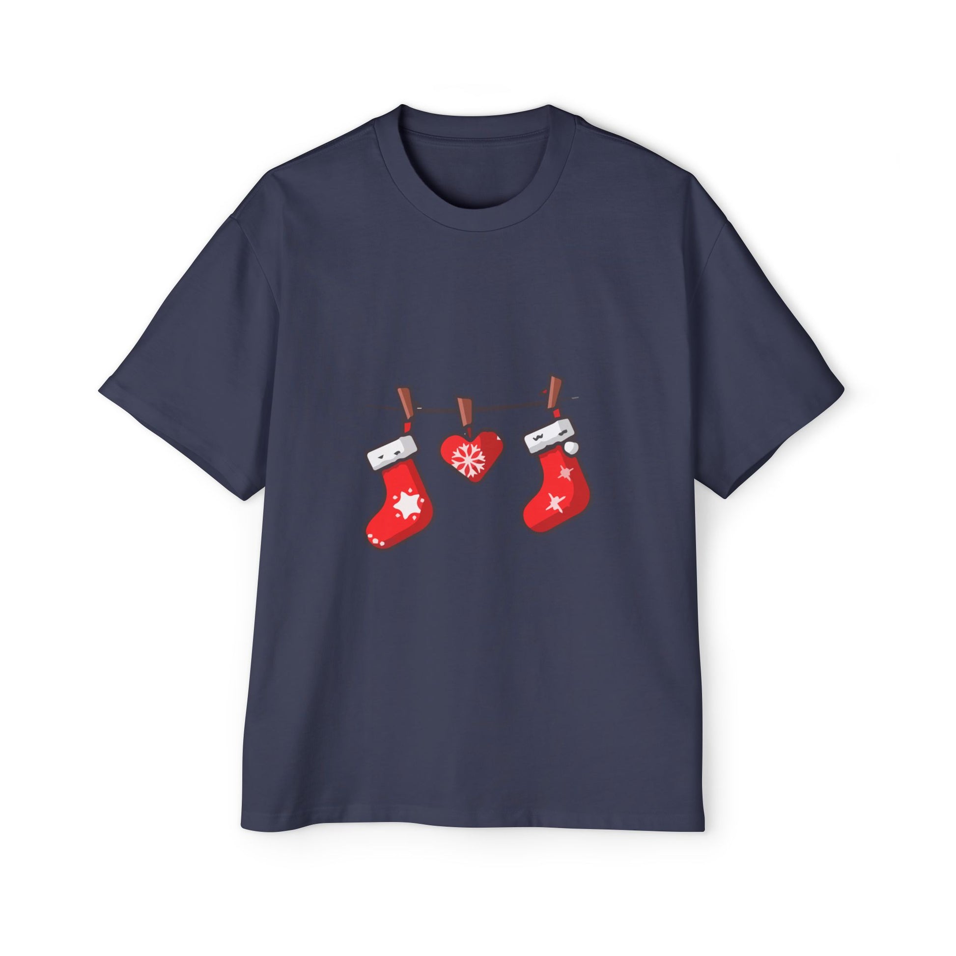 Festive Stockings Line Oversized Tee – Christmas Special Printify