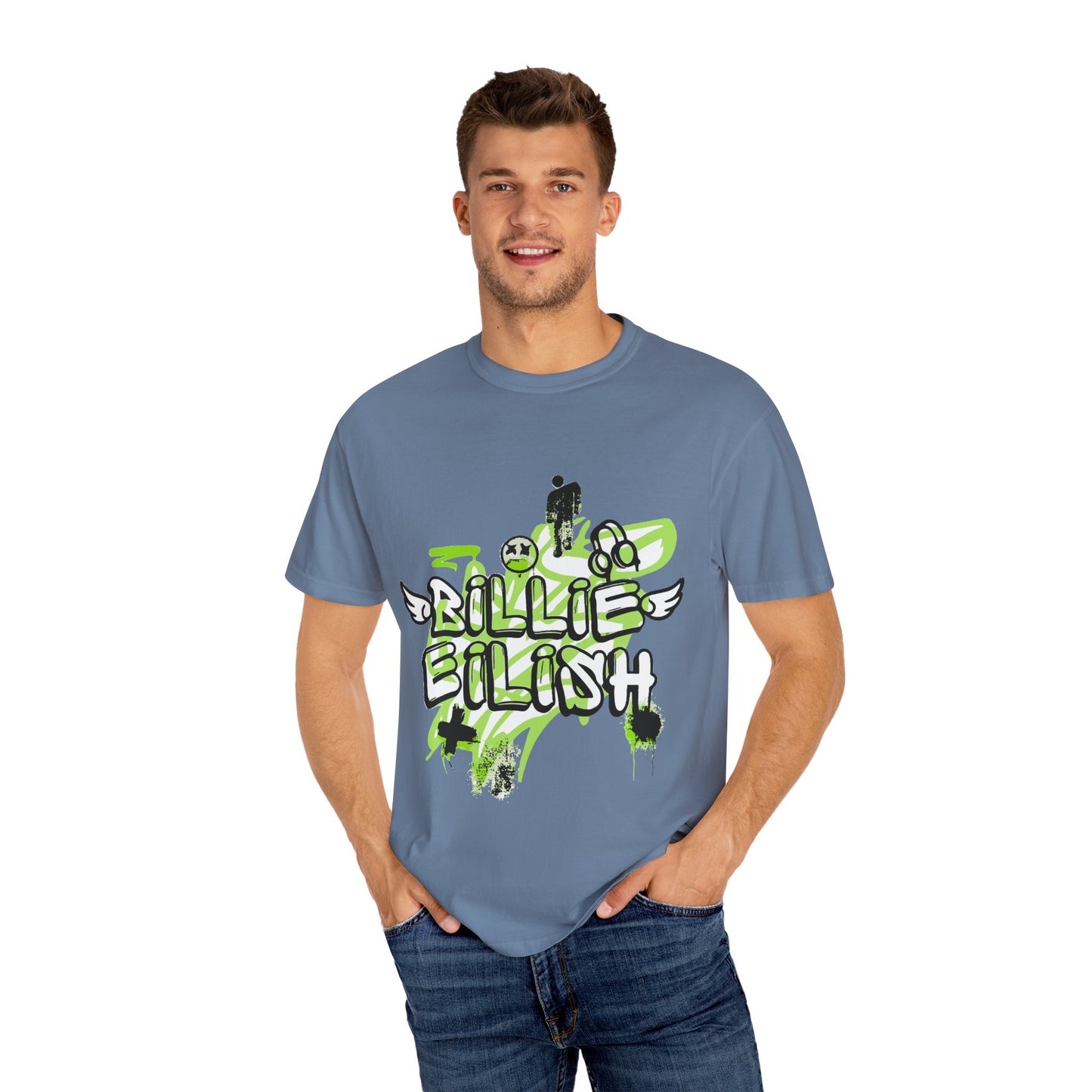 Billie Eilish Inspired Dyed T-shirt – Grunge Angel Graffiti Edition Printify