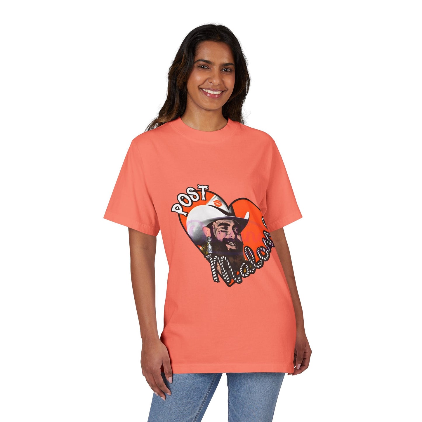 Unisex Garment-Dyed Drop-Shoulder T-Shirt – Post Malone Heart Design Printify