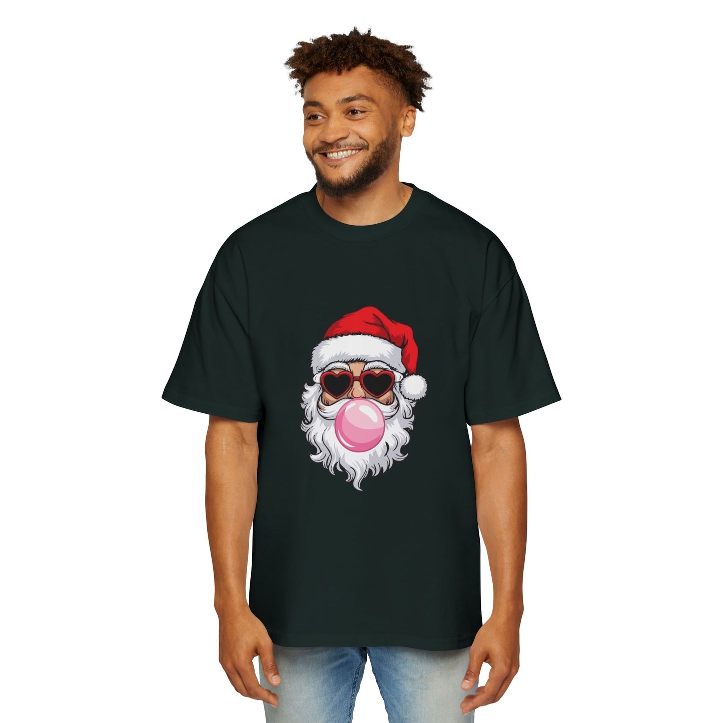Santa With Sunglasses Men's Heavy Oversized Tee – Christmas Sale Edition Printify