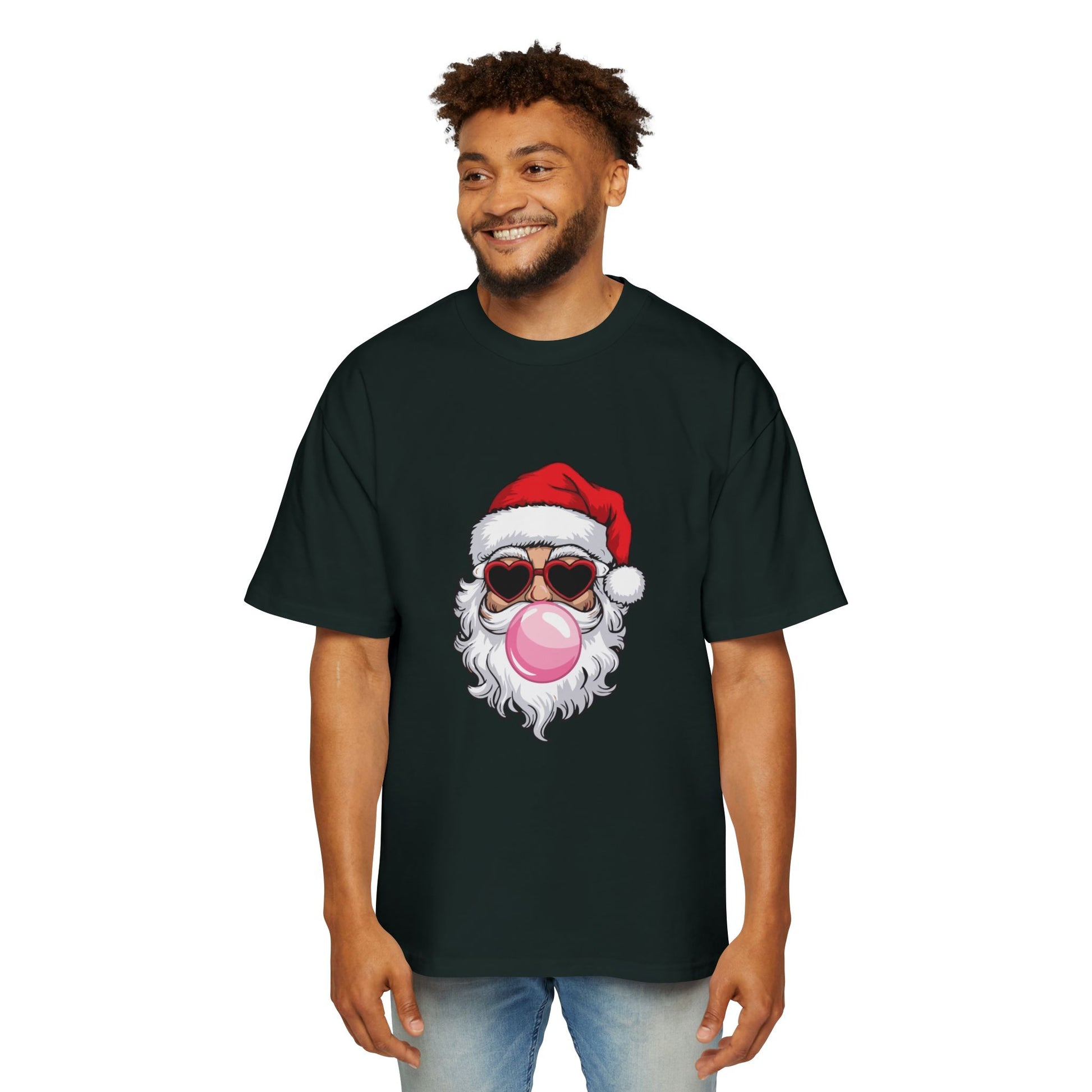 Santa With Sunglasses Men's Heavy Oversized Tee – Christmas Sale Edition Printify